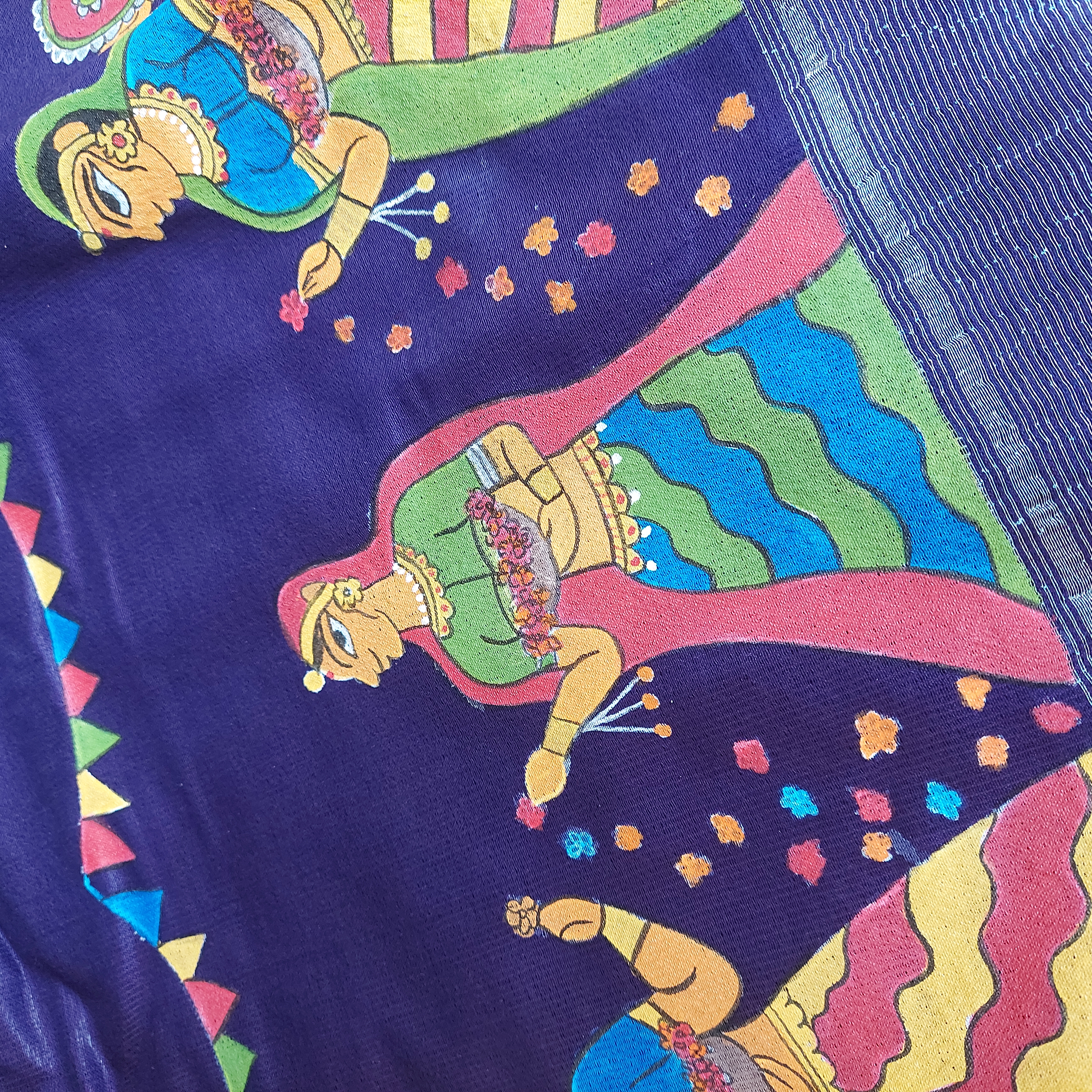 Handpainted Mangalagiri Silk Saree with Blouse Piece