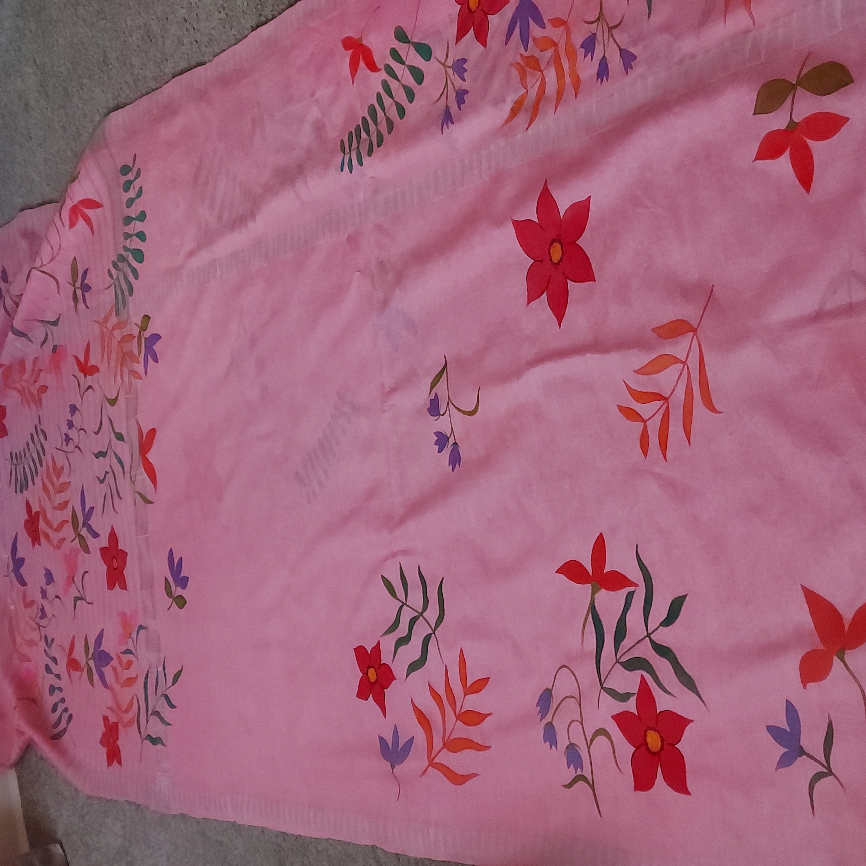 Mulberry Colours Handpainted Mangalagiri Silk Saree with Blouse Piece