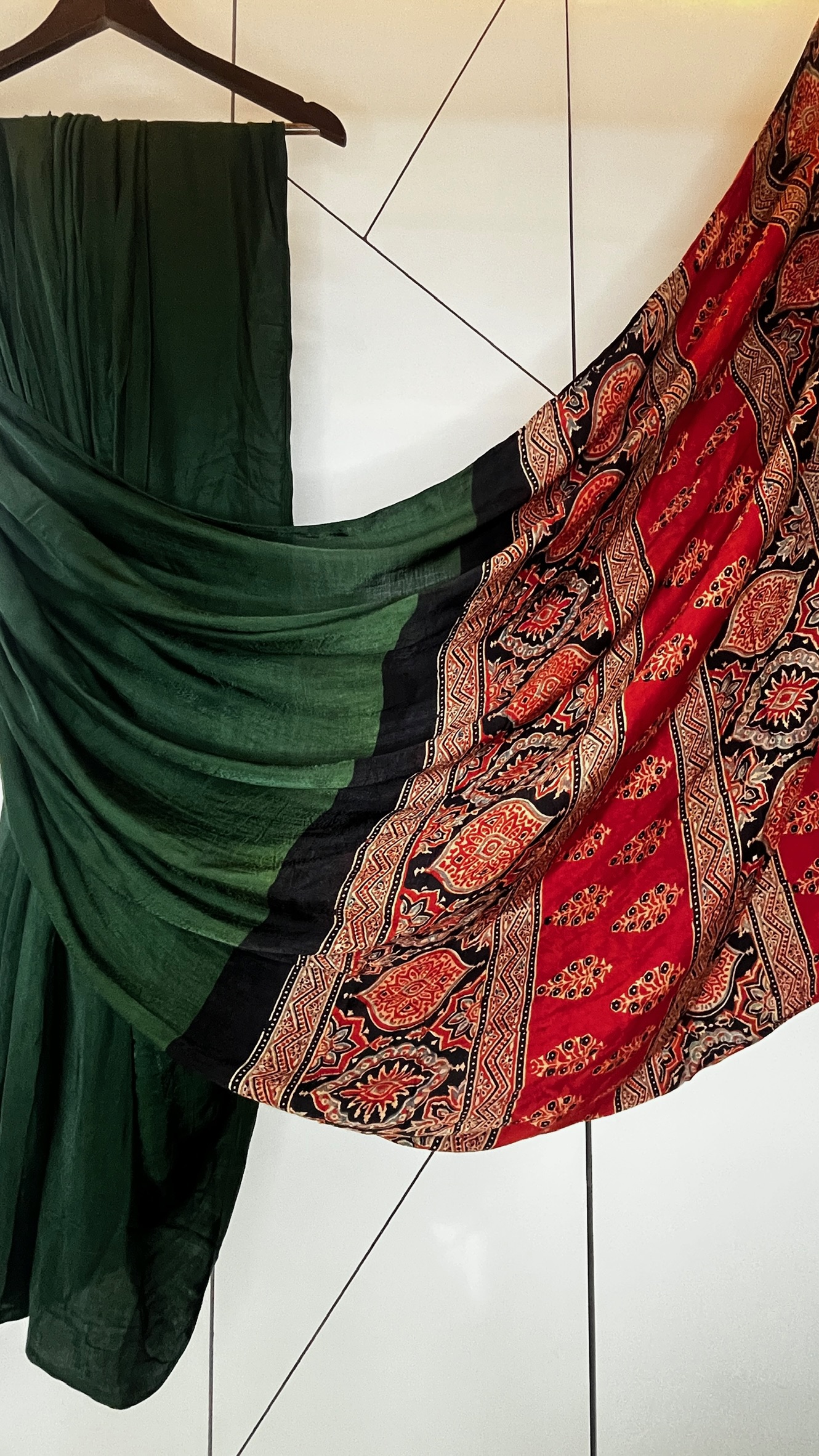 Handcrafted Ajrakh Print Pure Modal Silk Saree with Blouse Piece