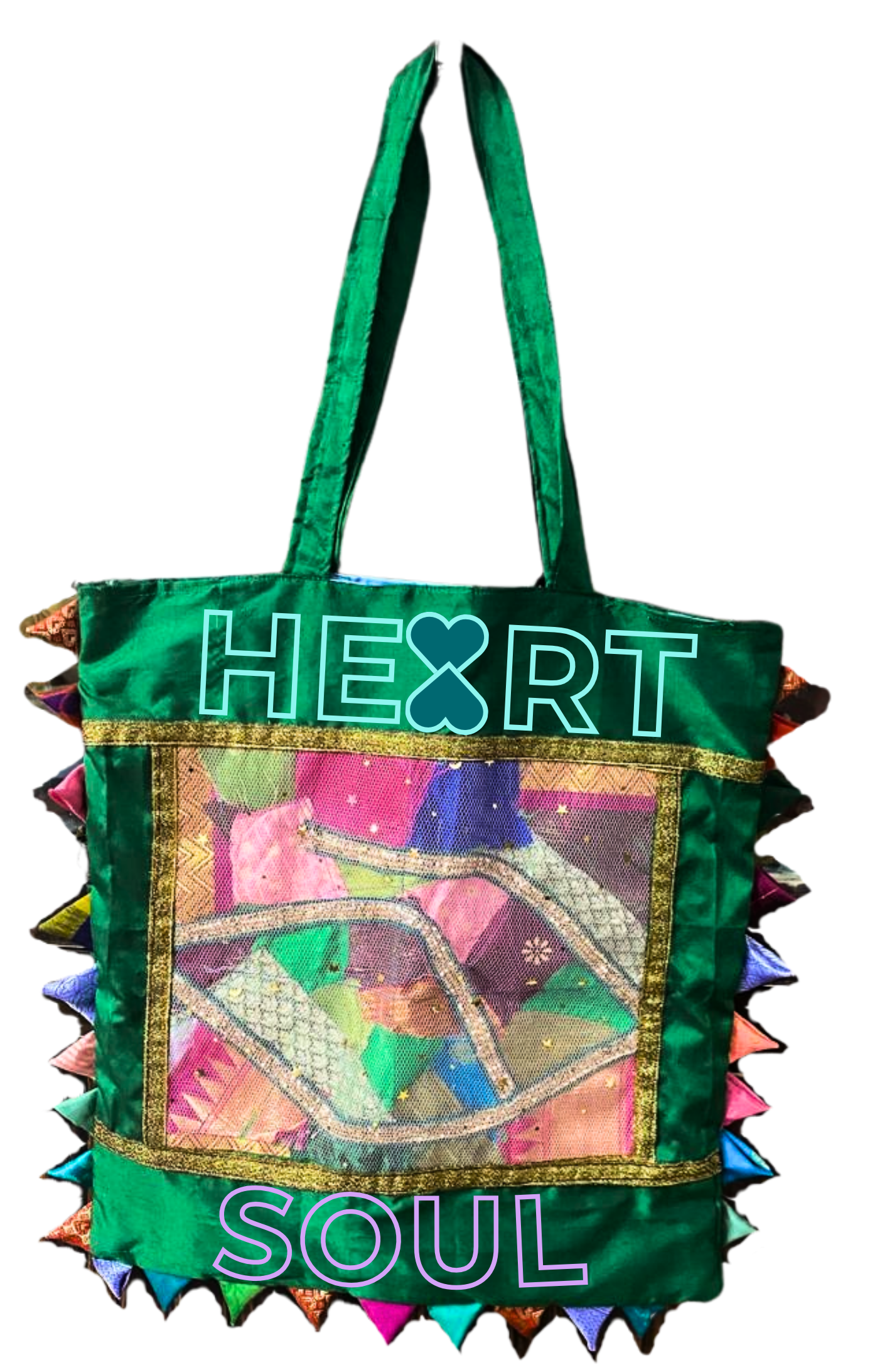 Women Inspired Art Apparel "Heart & Soul" Patchwork Satin Tote Bag