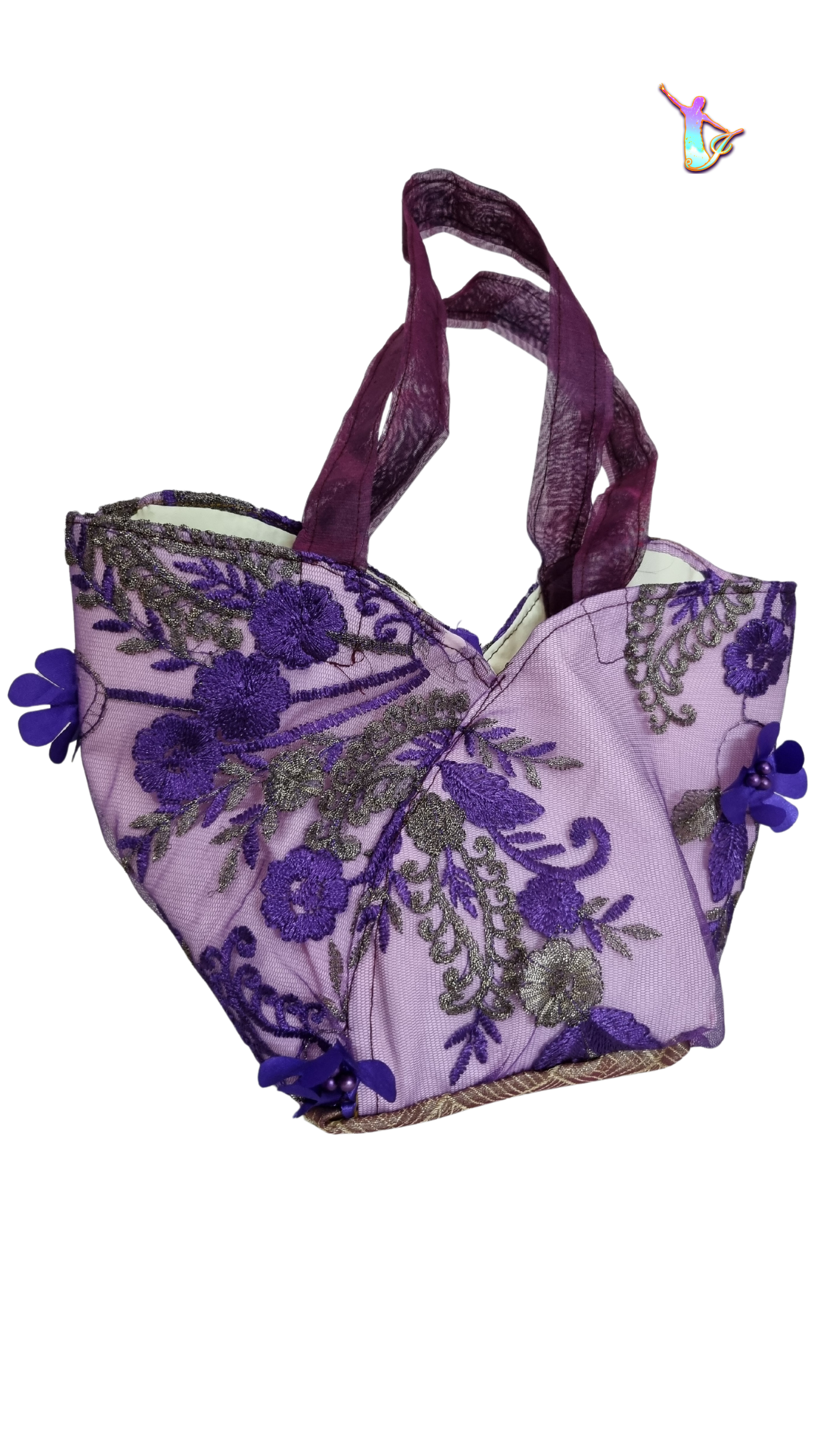 Women Inspired Art Apparel "Purple Flowers" Handmade Embroidered Handbag