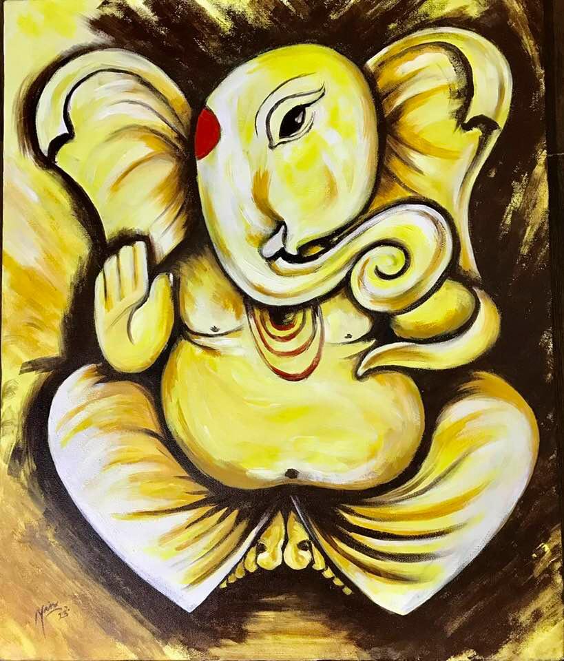 Renu Jain Handpainted Lord Ganesha Acrylic Canvas Wall Painting
