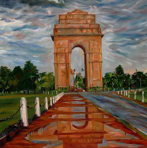 Renu Jain Handpainted India Gate Original Oil Painting on Canvas