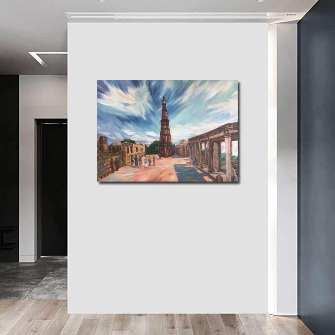 Qutub Minar Oil Painting on Canvas