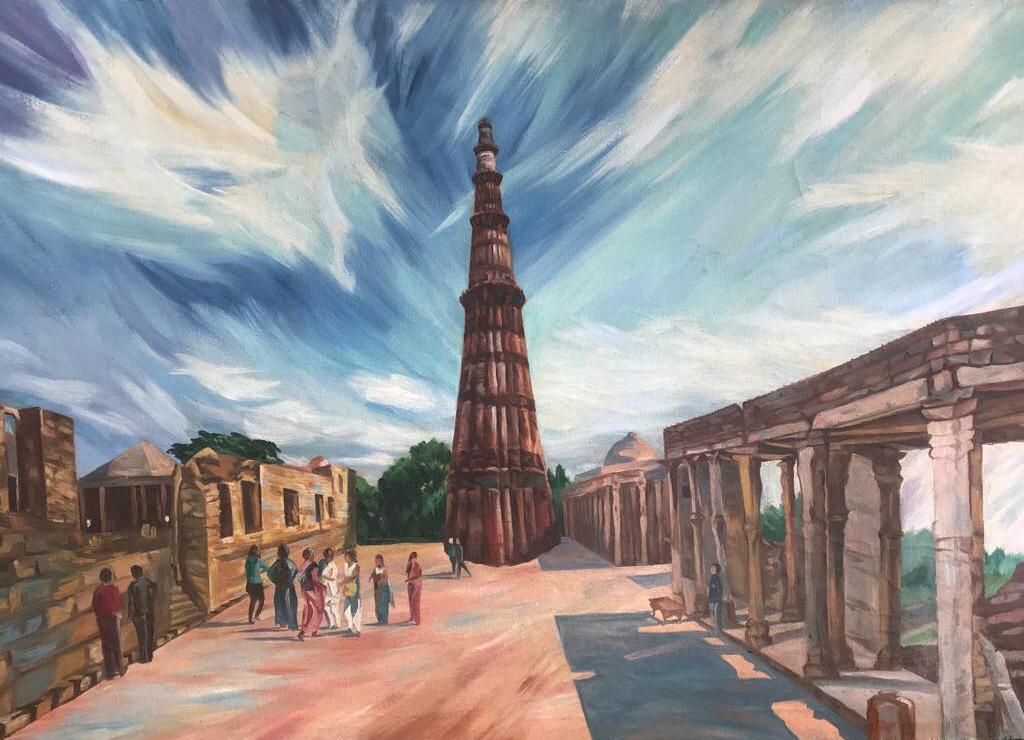 Qutub Minar Oil Painting on Canvas