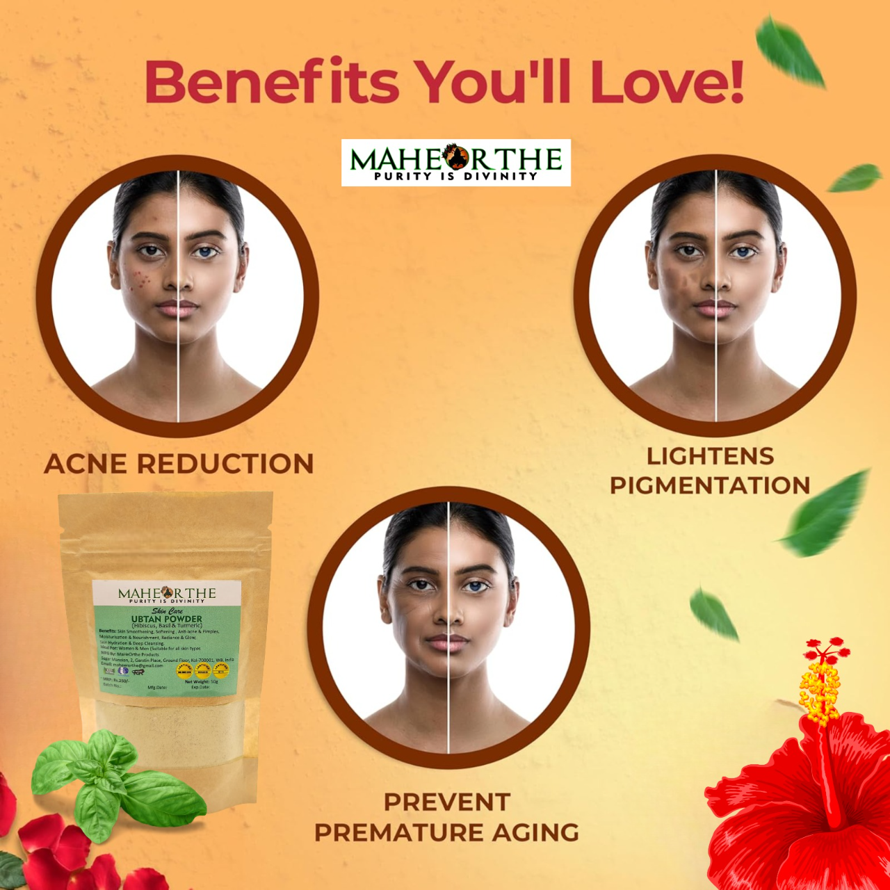 Ubtan Powder (Hibiscus, Tulsi, Turmeric) 50gms