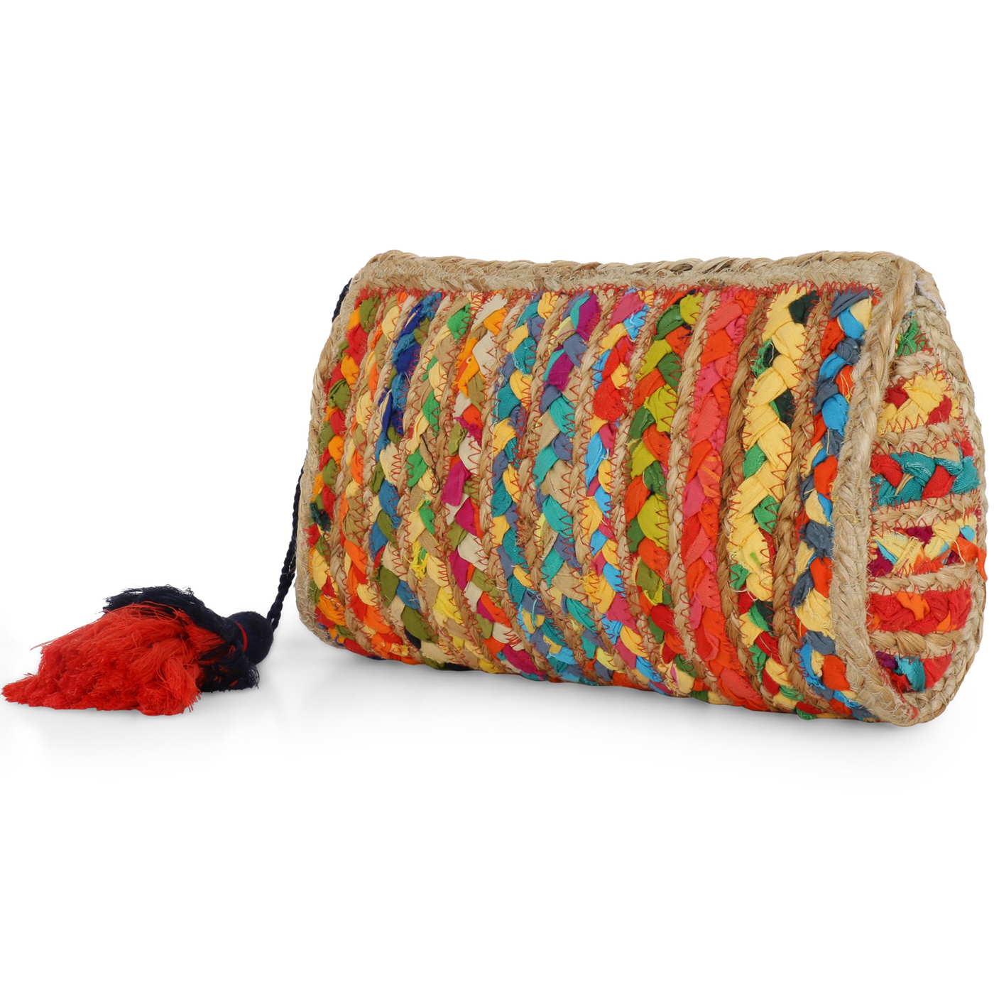 Jute and fabric Braided Purse with tassel