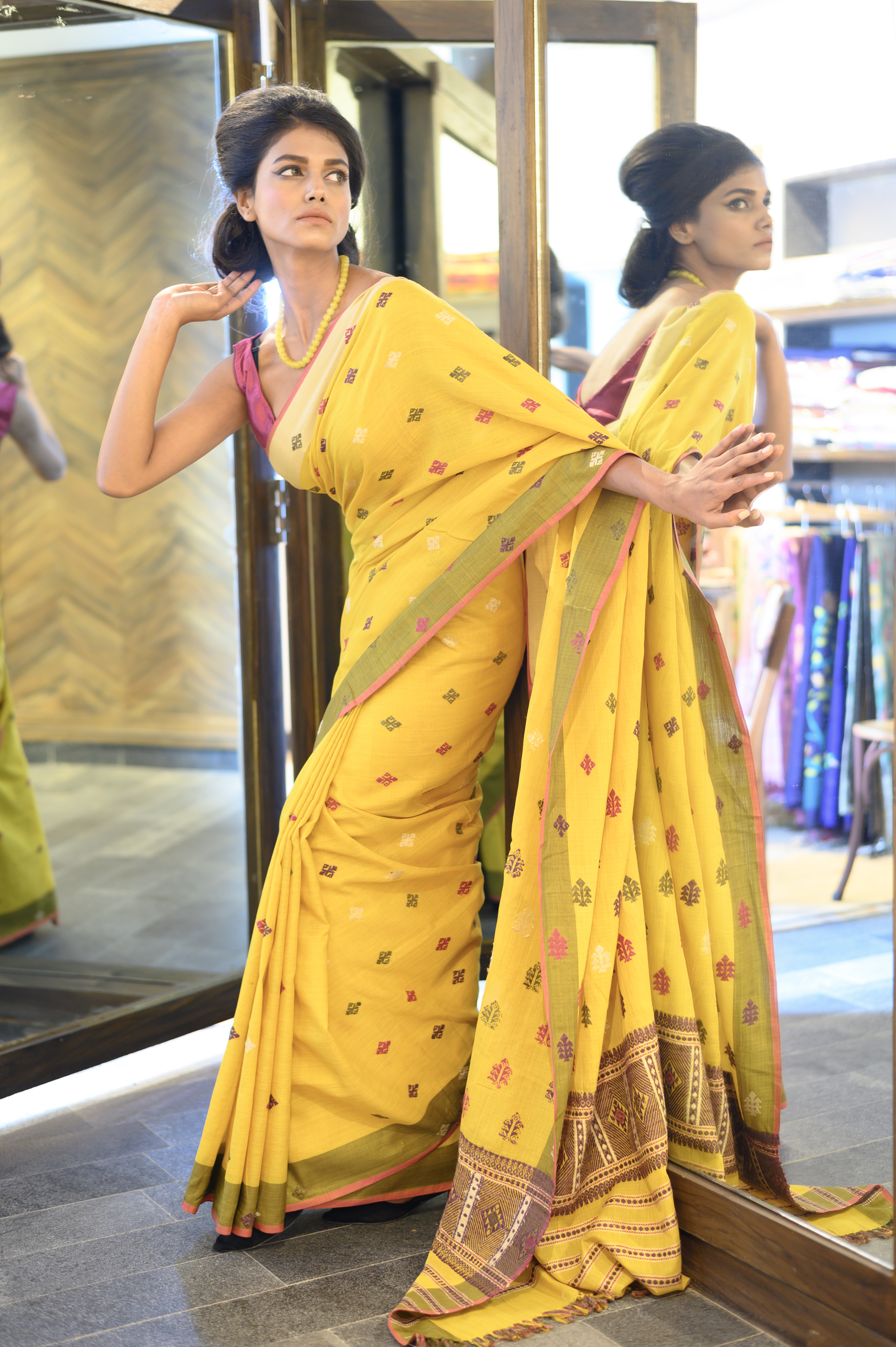Stylish Yellow Natural Dye Assam Silk Saree