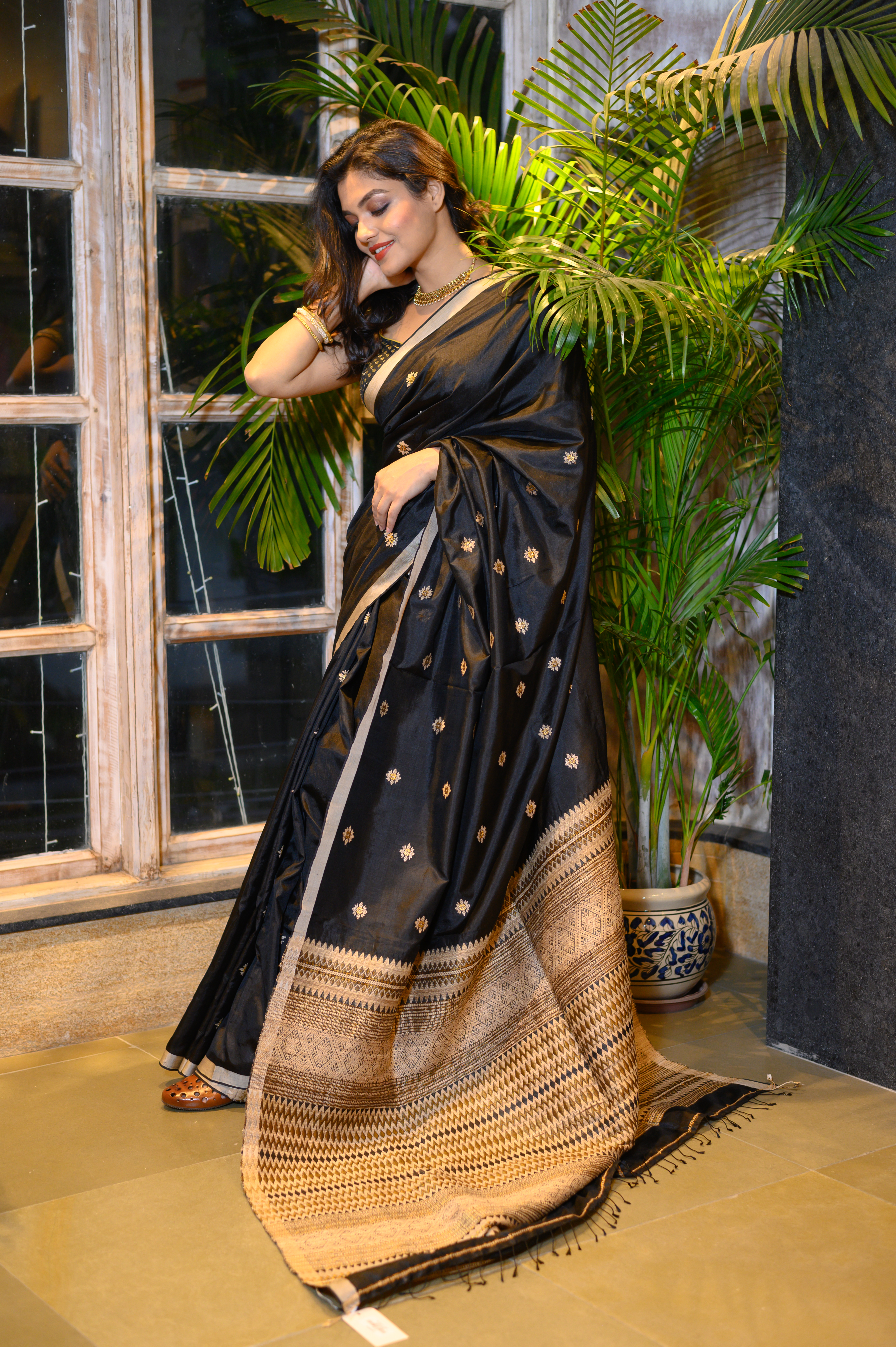 Black Paat Assam Silk Saree