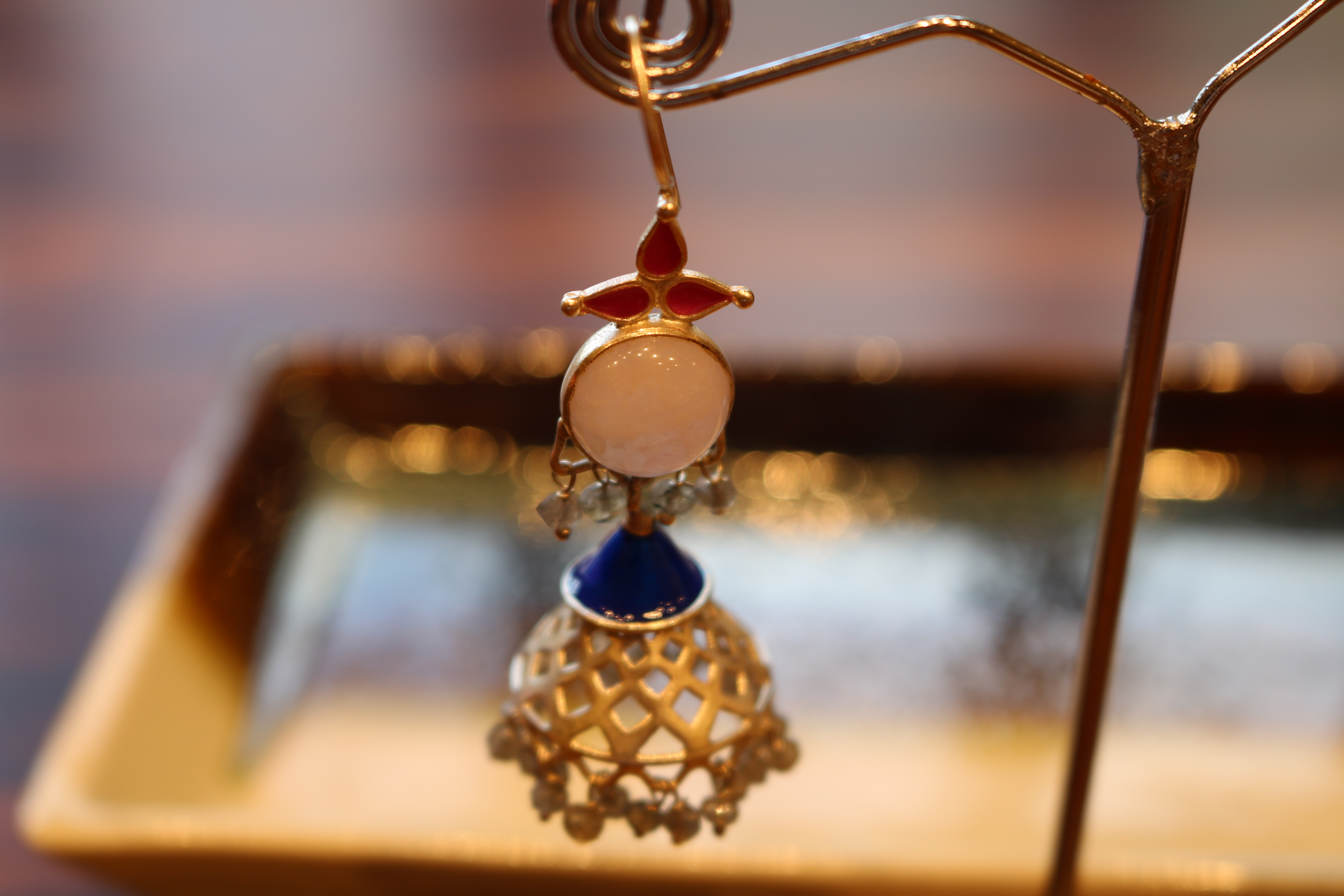 Pink & Blue Silver Jhumka