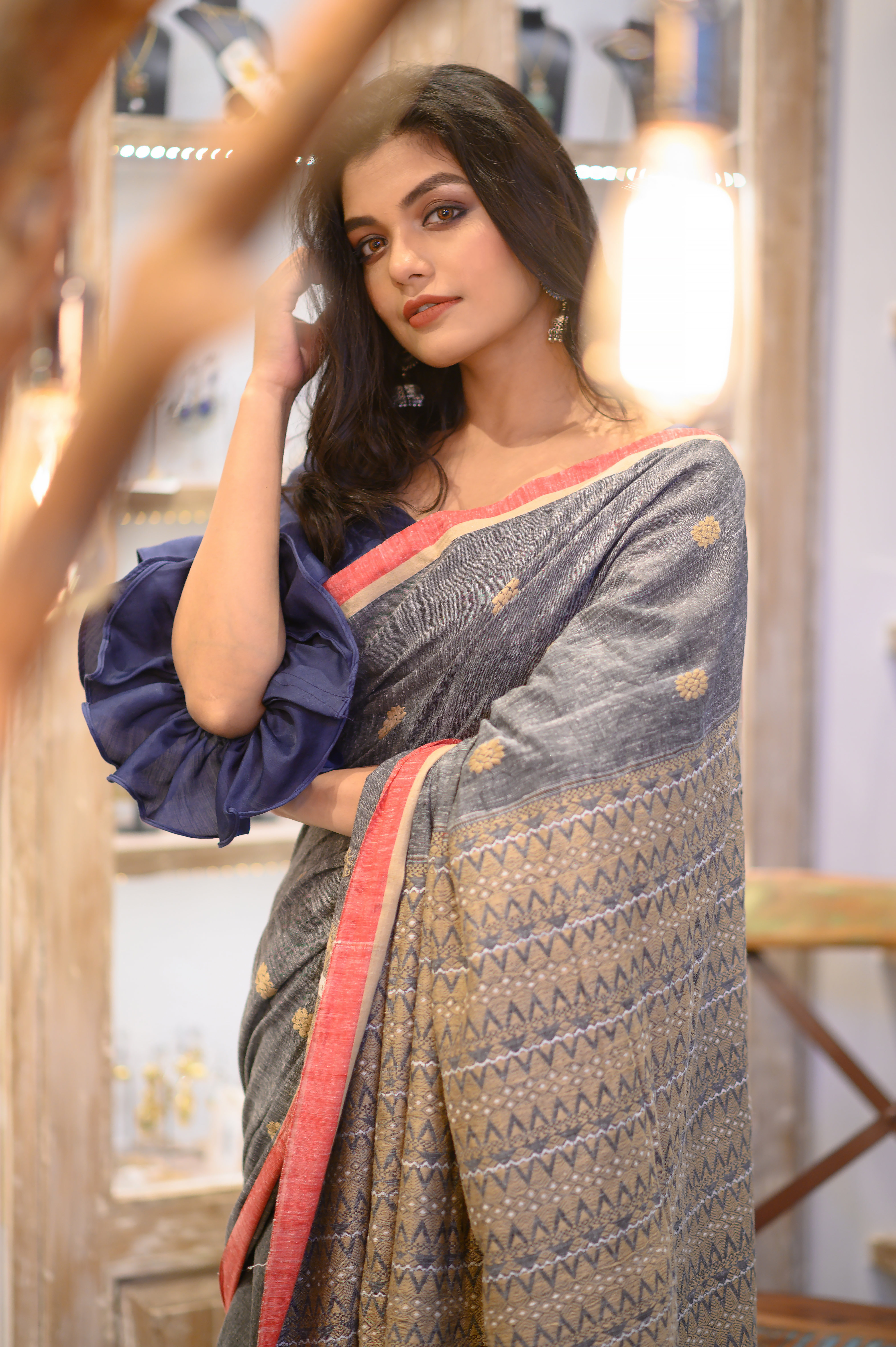 Grey Eri Assam Silk Saree