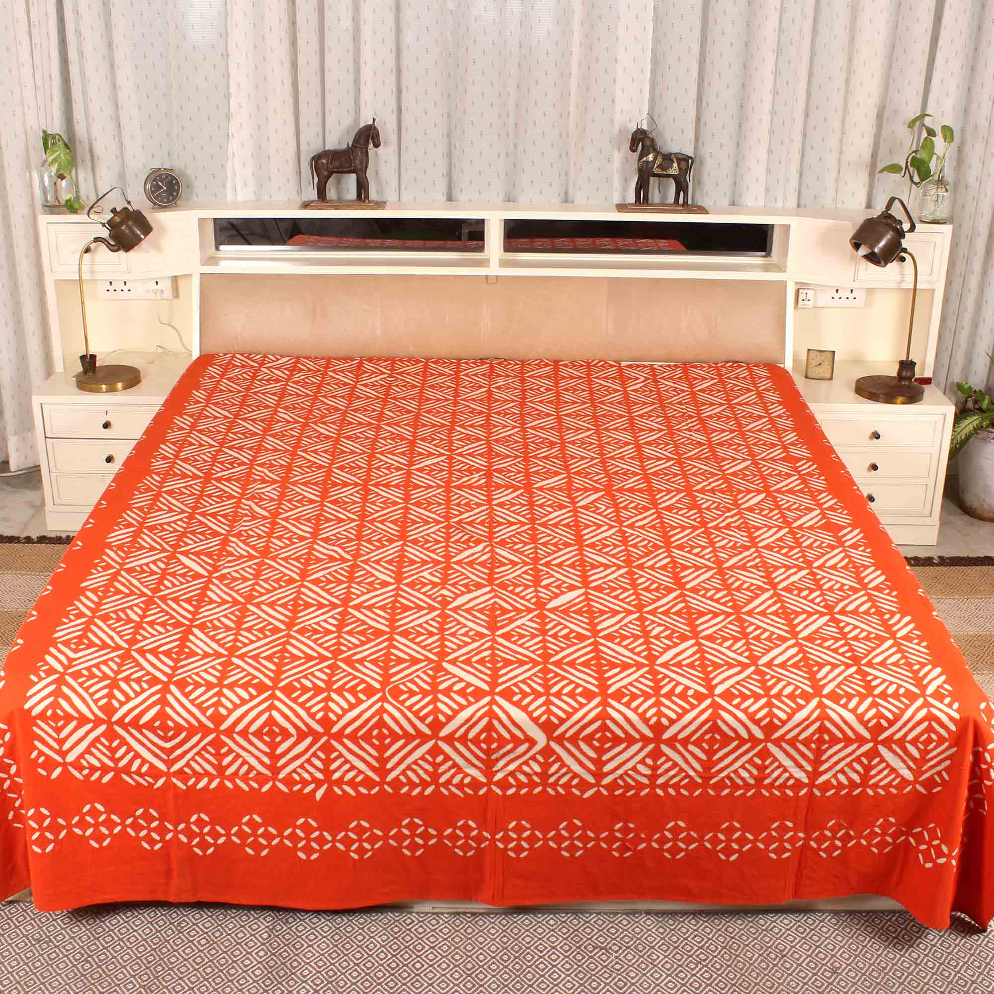 Applique Grey BedCover, Orange