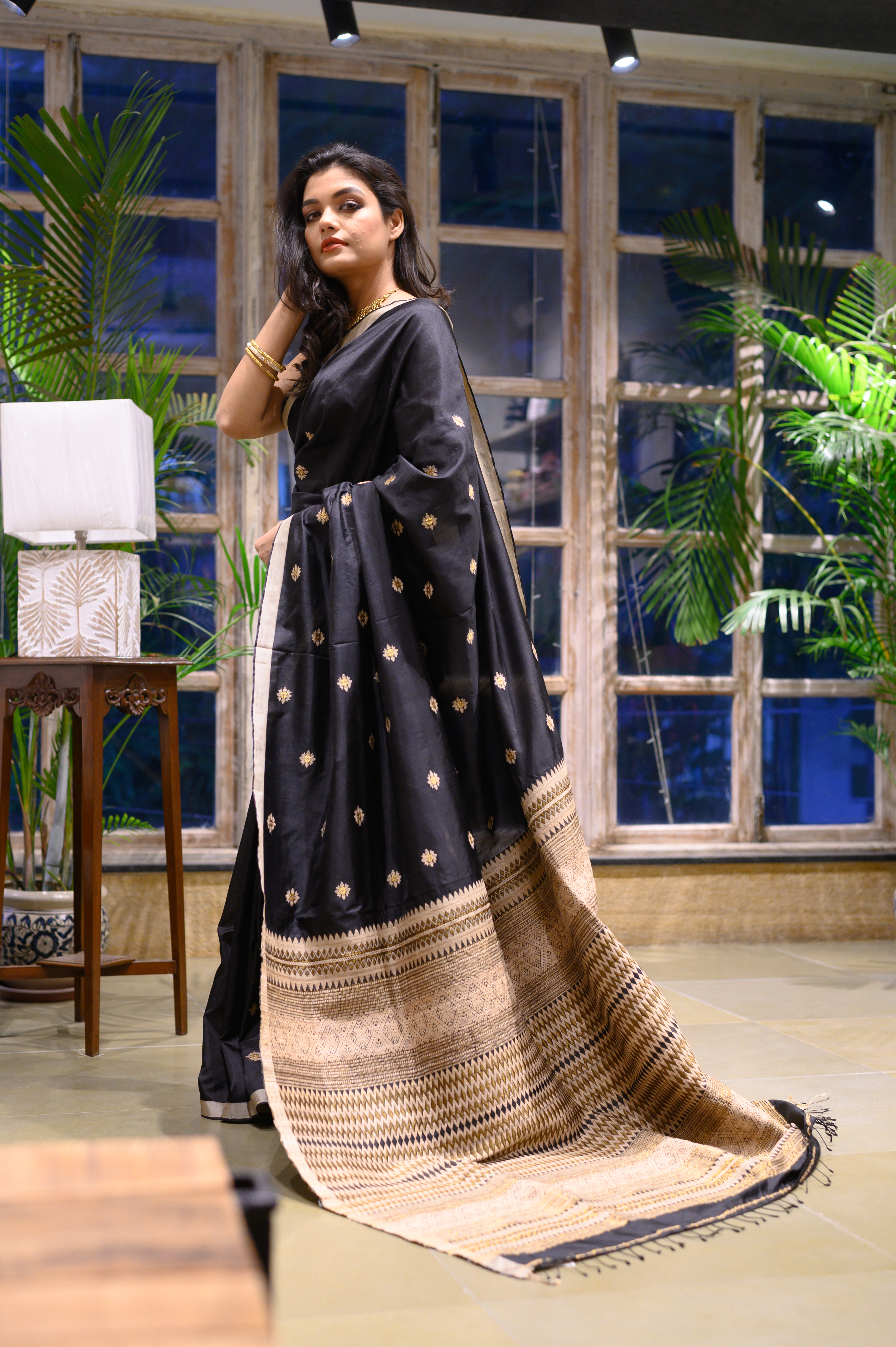 Black Paat Assam Silk Saree