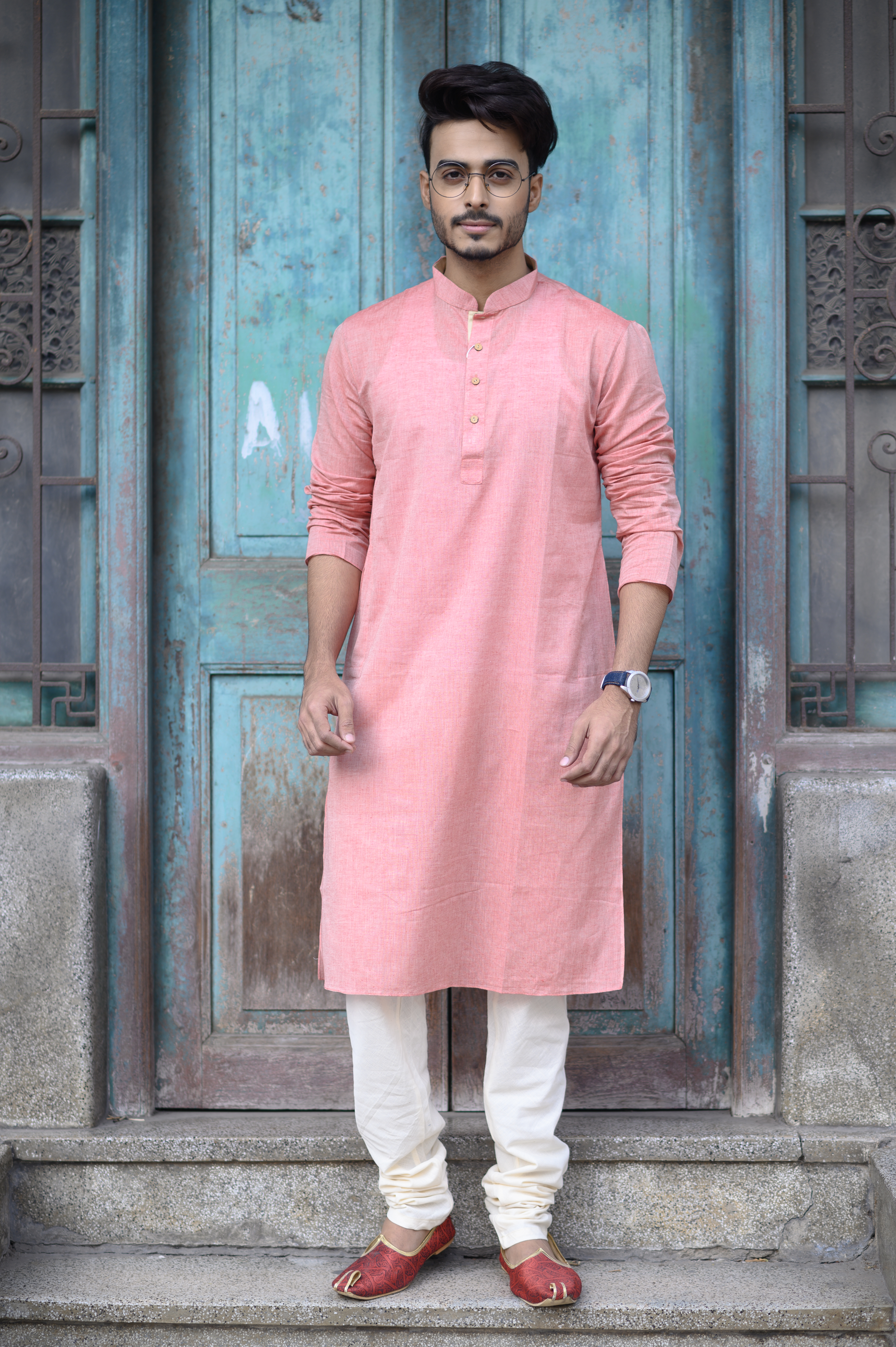 Pink Cotton Long Kurta