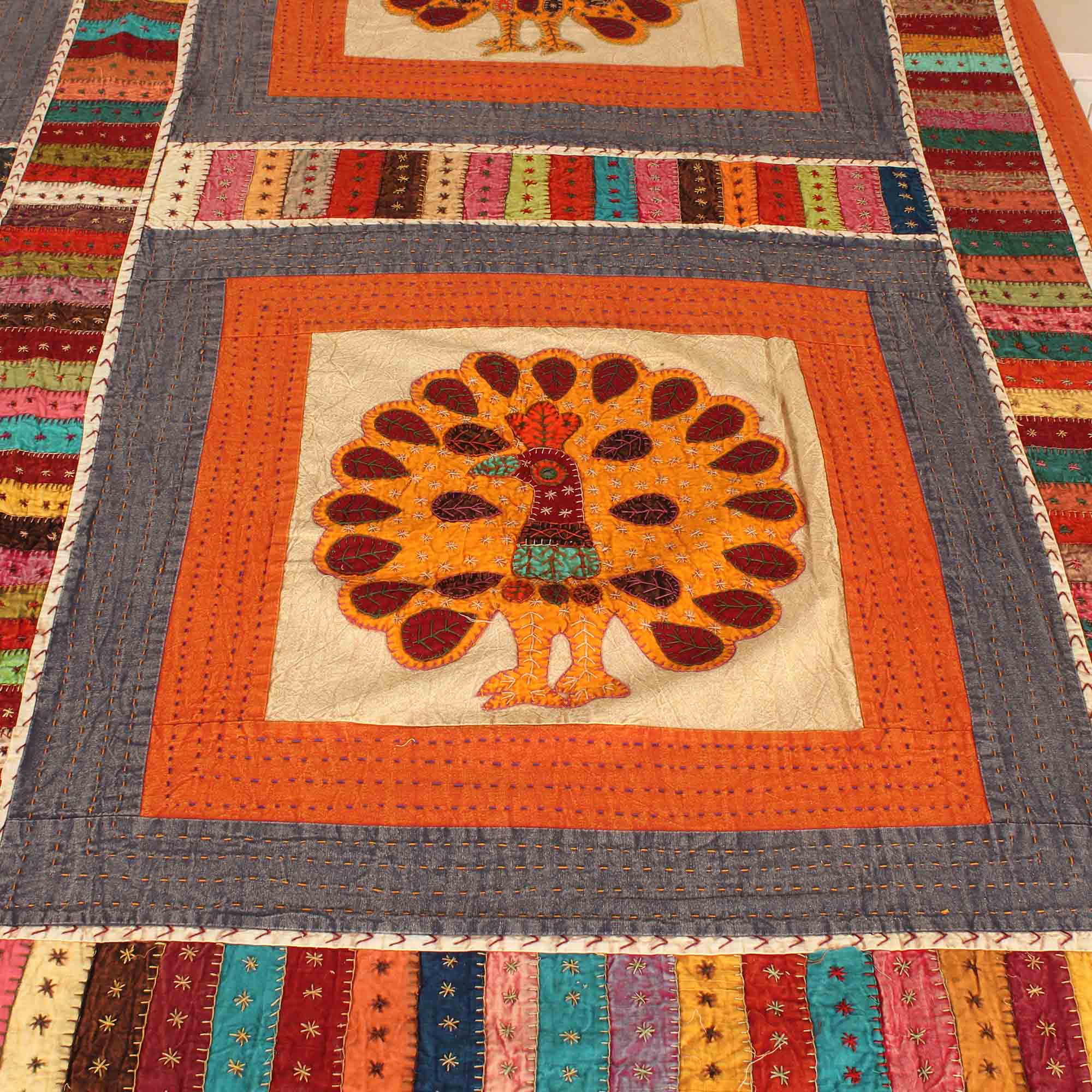 Peacock PatchWork BedCover/ Gudari, Multicolor