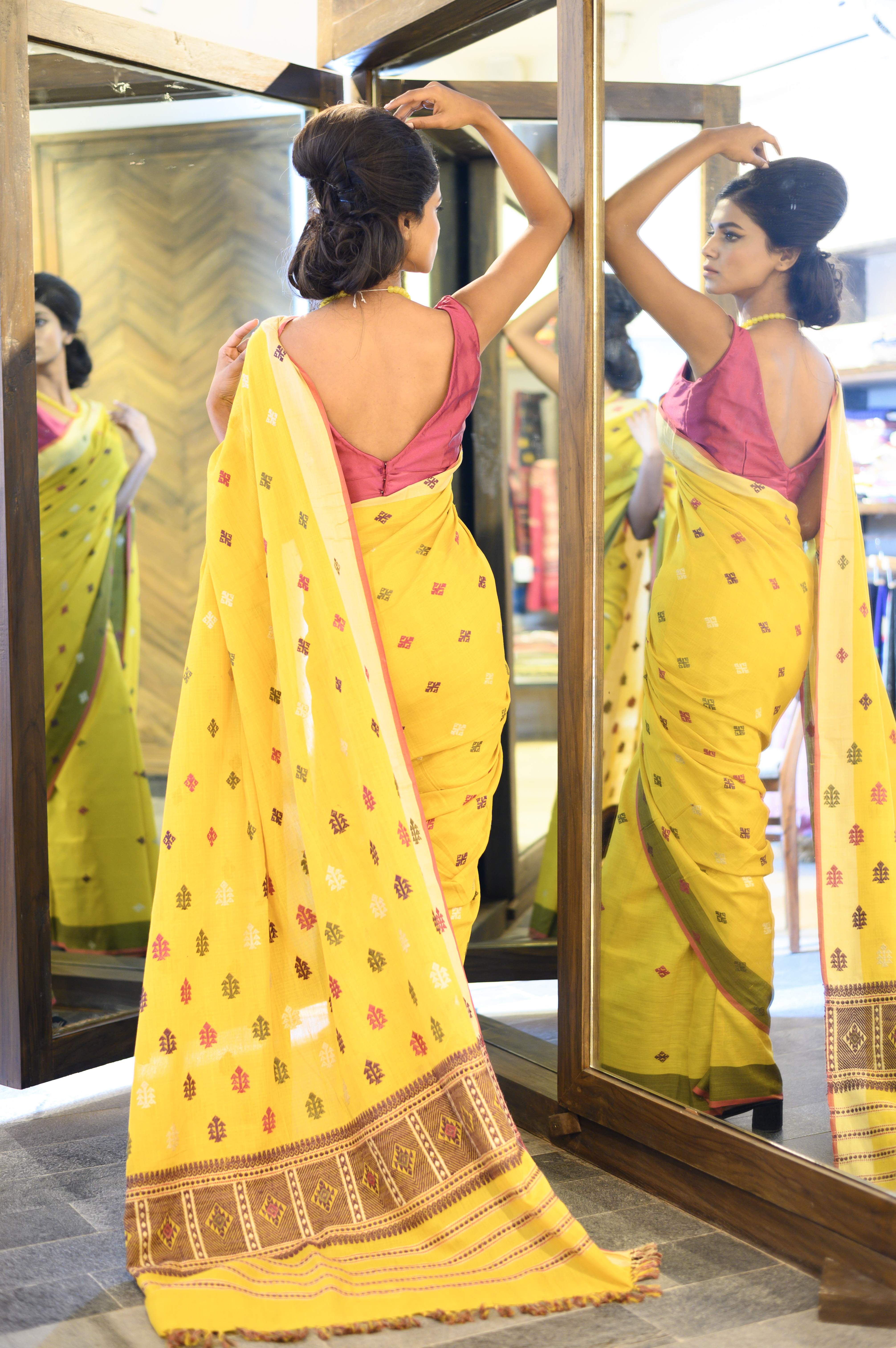 Stylish Yellow Natural Dye Assam Silk Saree