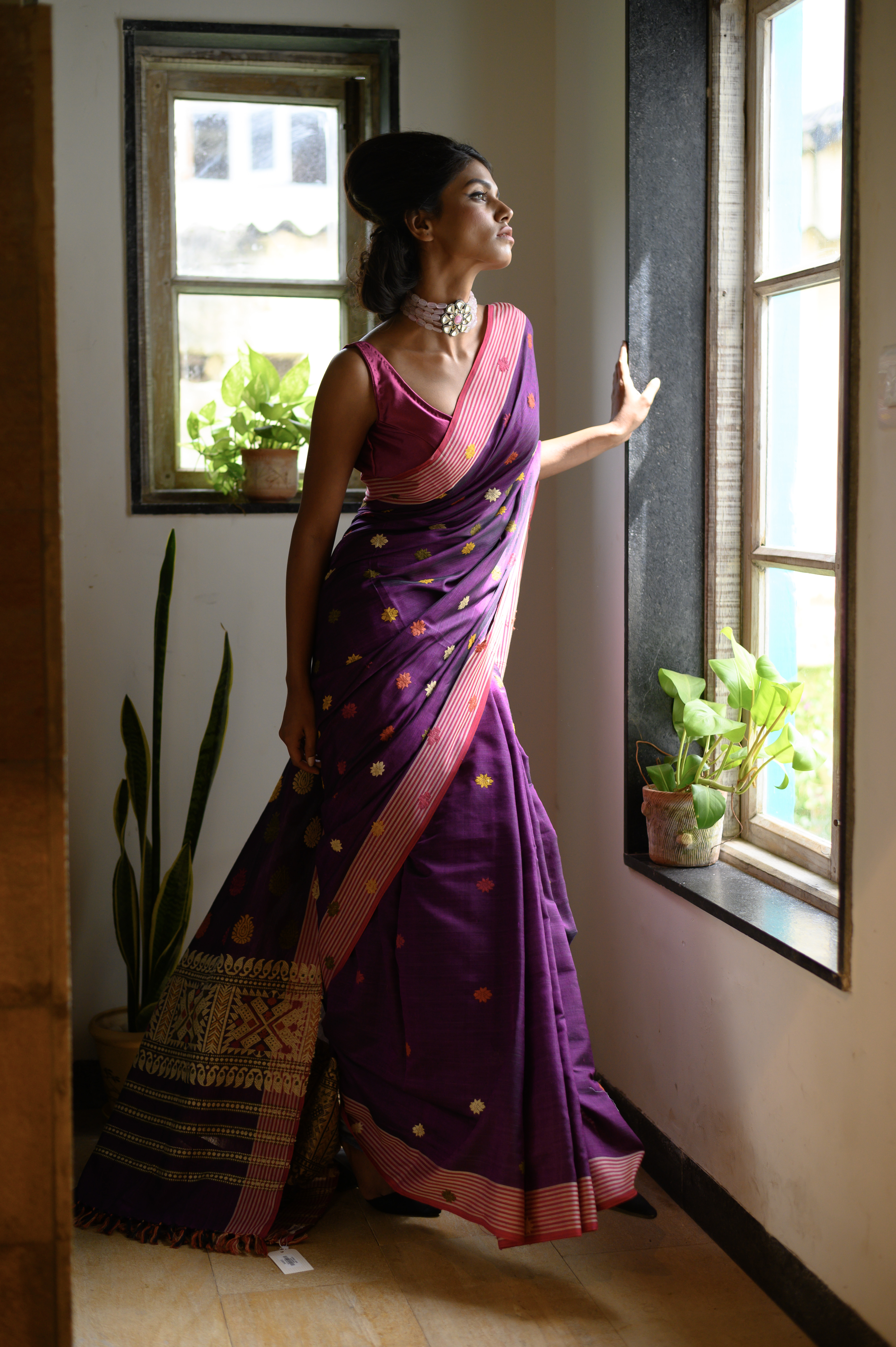 Elegant Purple Natural Dye Assam Silk Saree