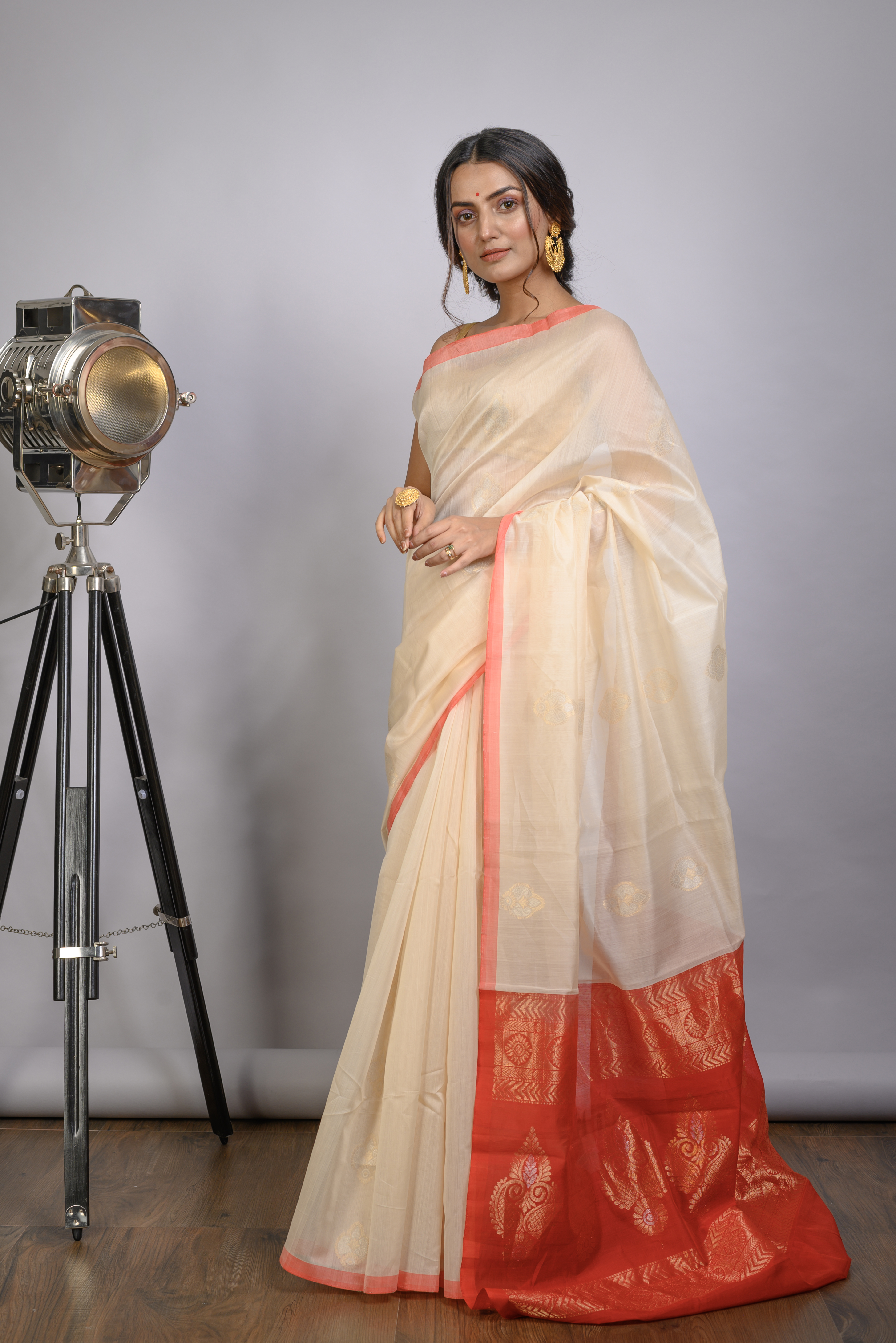 Cream Silk Cotton Saree