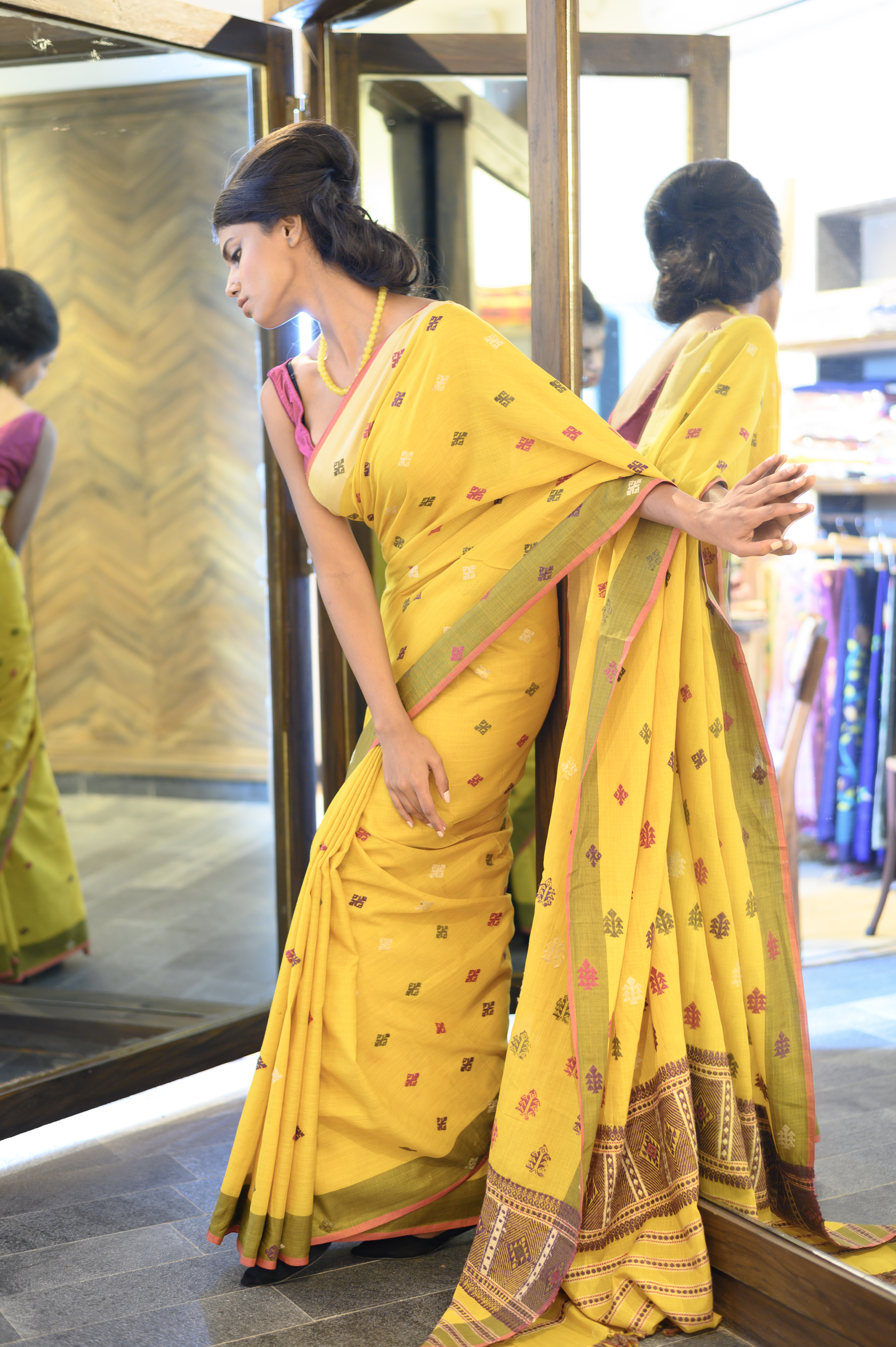 Stylish Yellow Natural Dye Assam Silk Saree