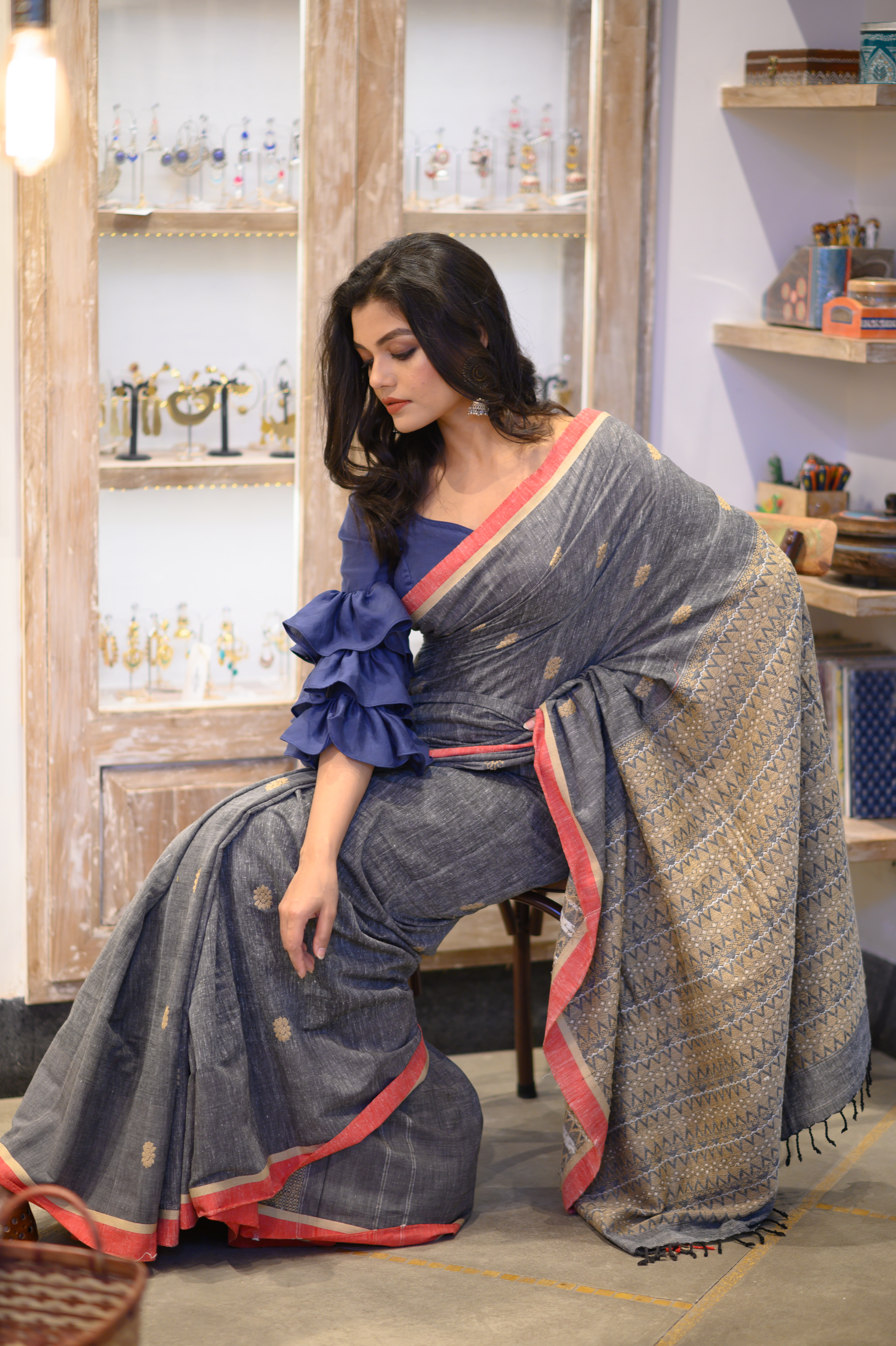 Grey Eri Assam Silk Saree