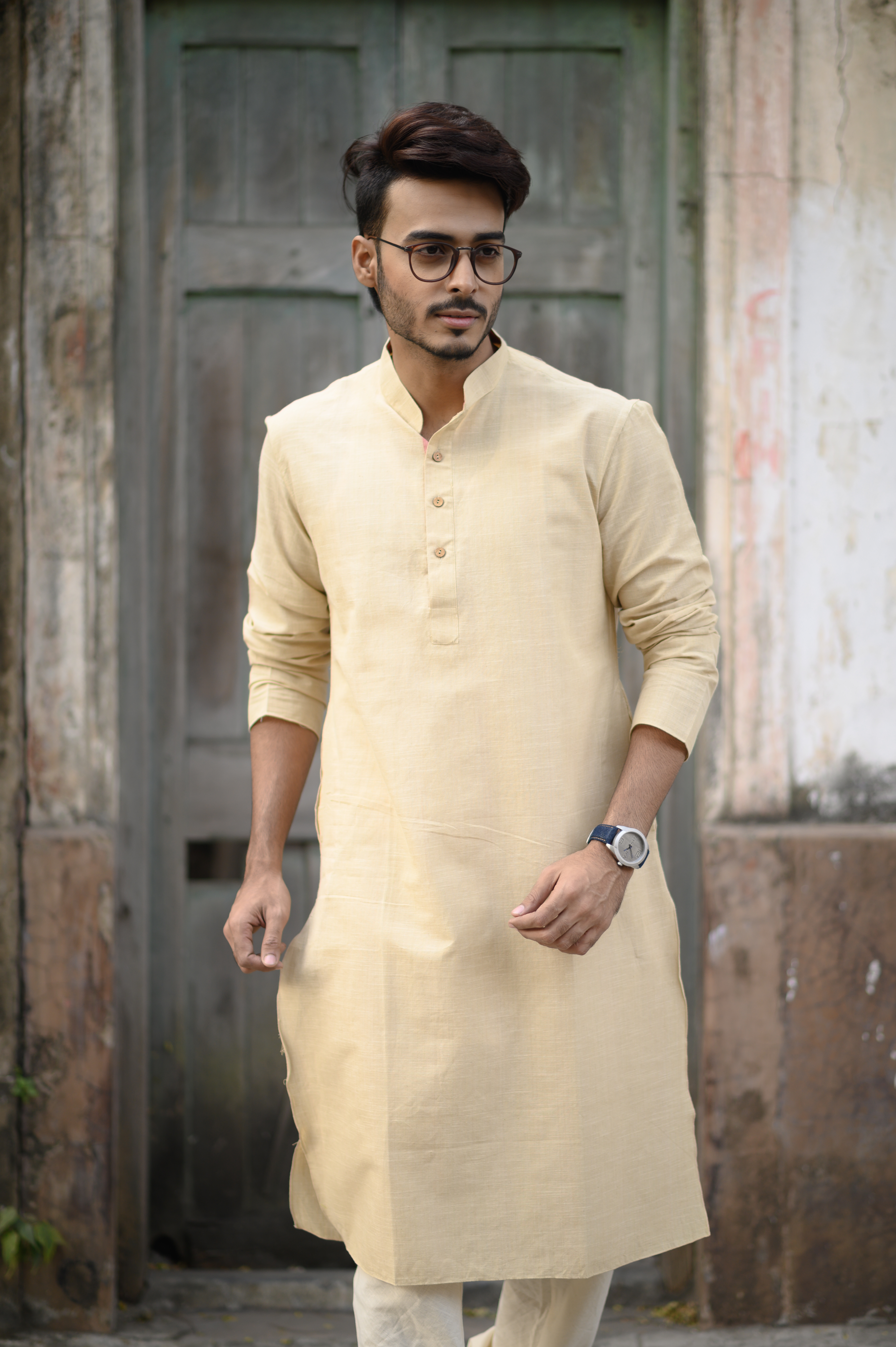 Elegant Beige Cotton Long Kurta