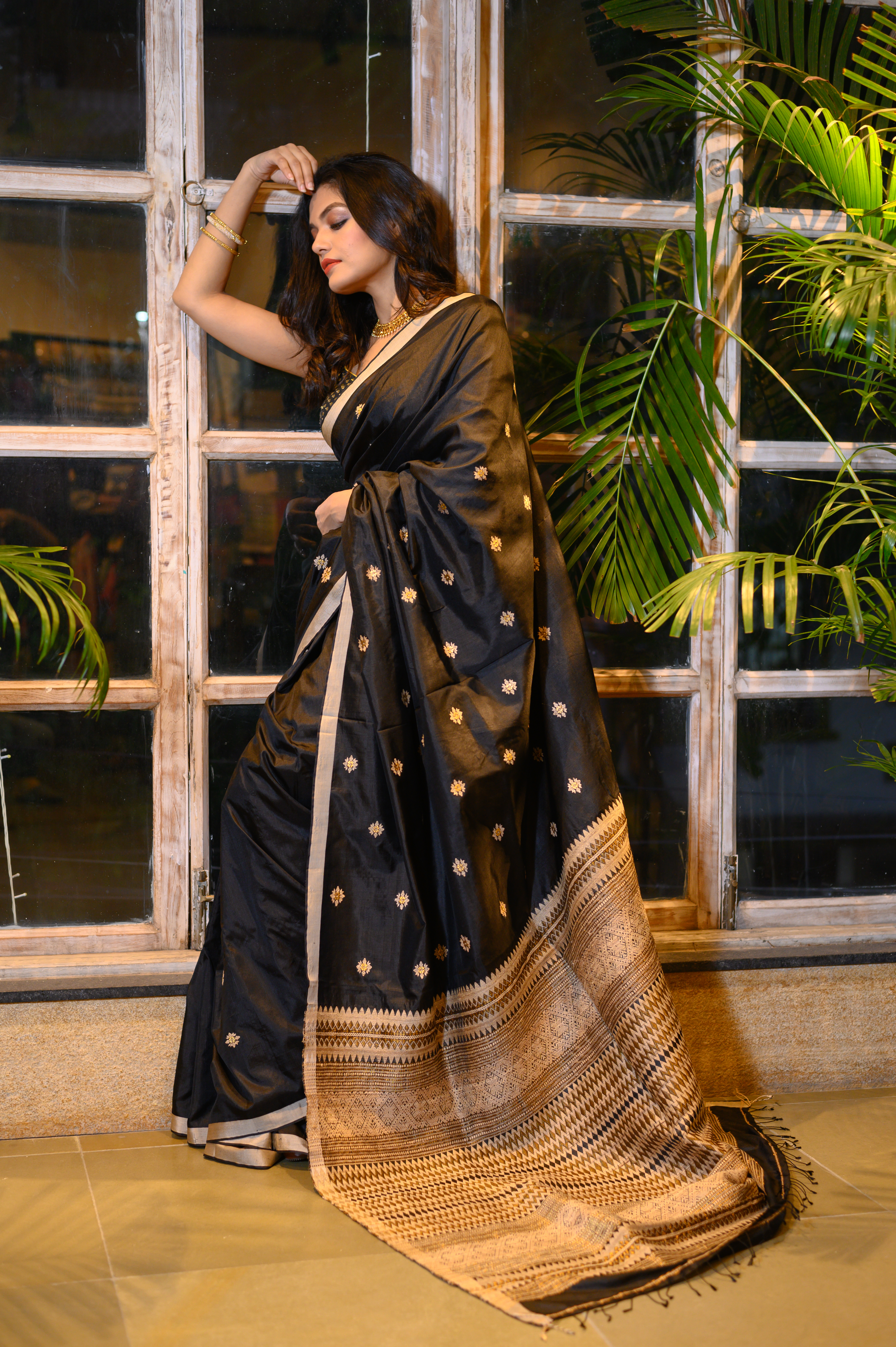 Black Paat Assam Silk Saree