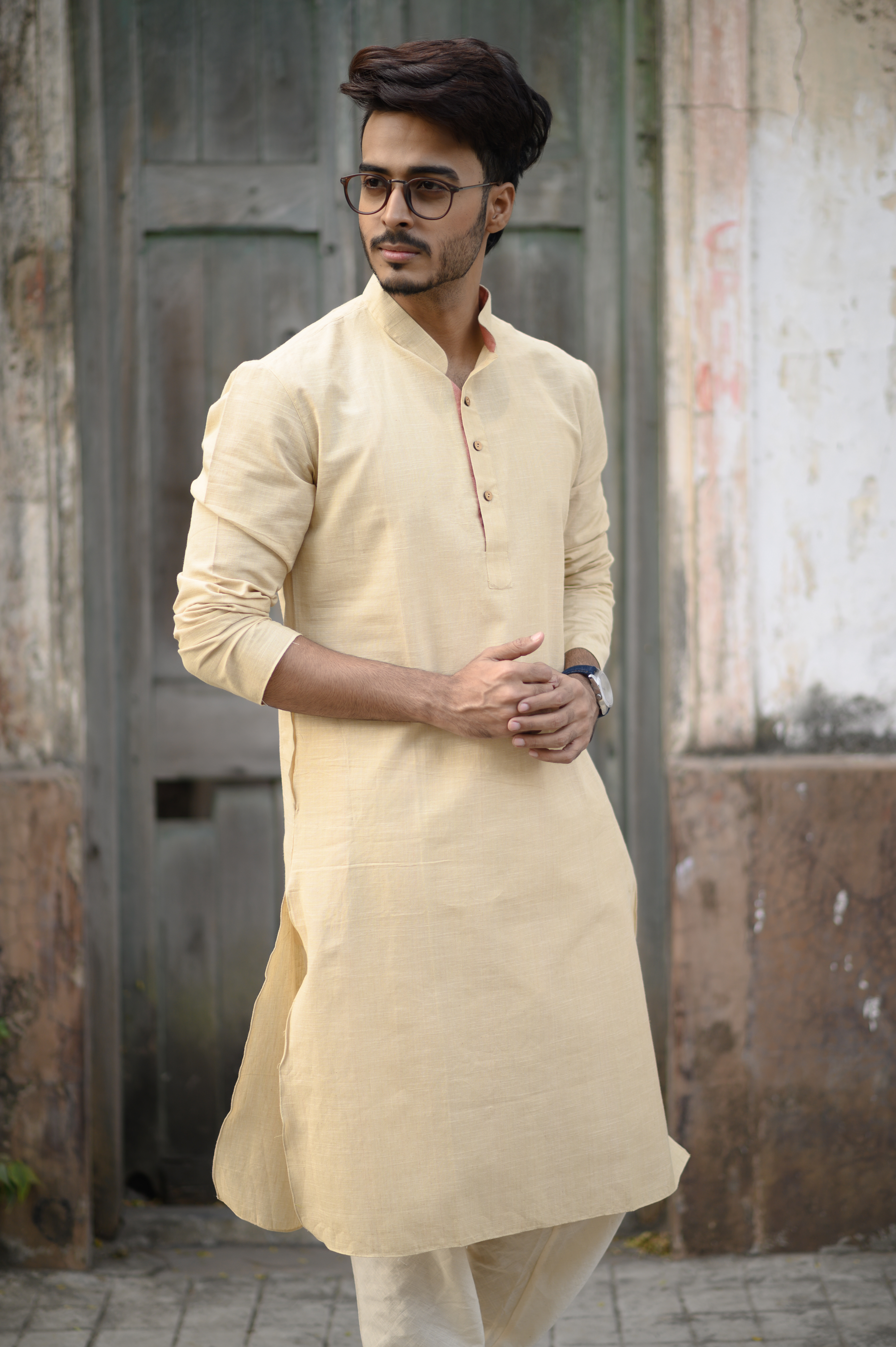 Elegant Beige Cotton Long Kurta