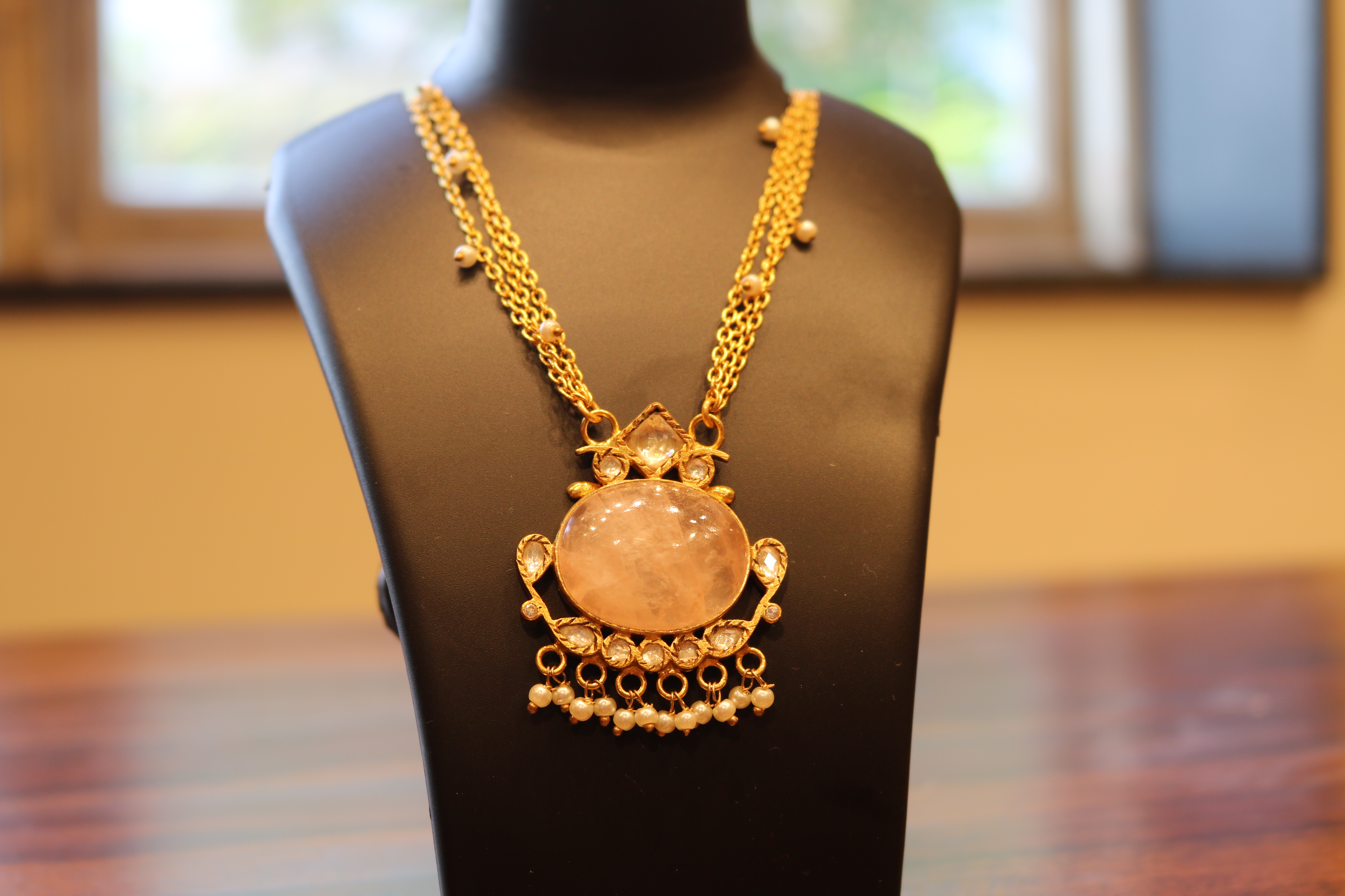 Rose Quartz Silver Pendant with Silver Chain