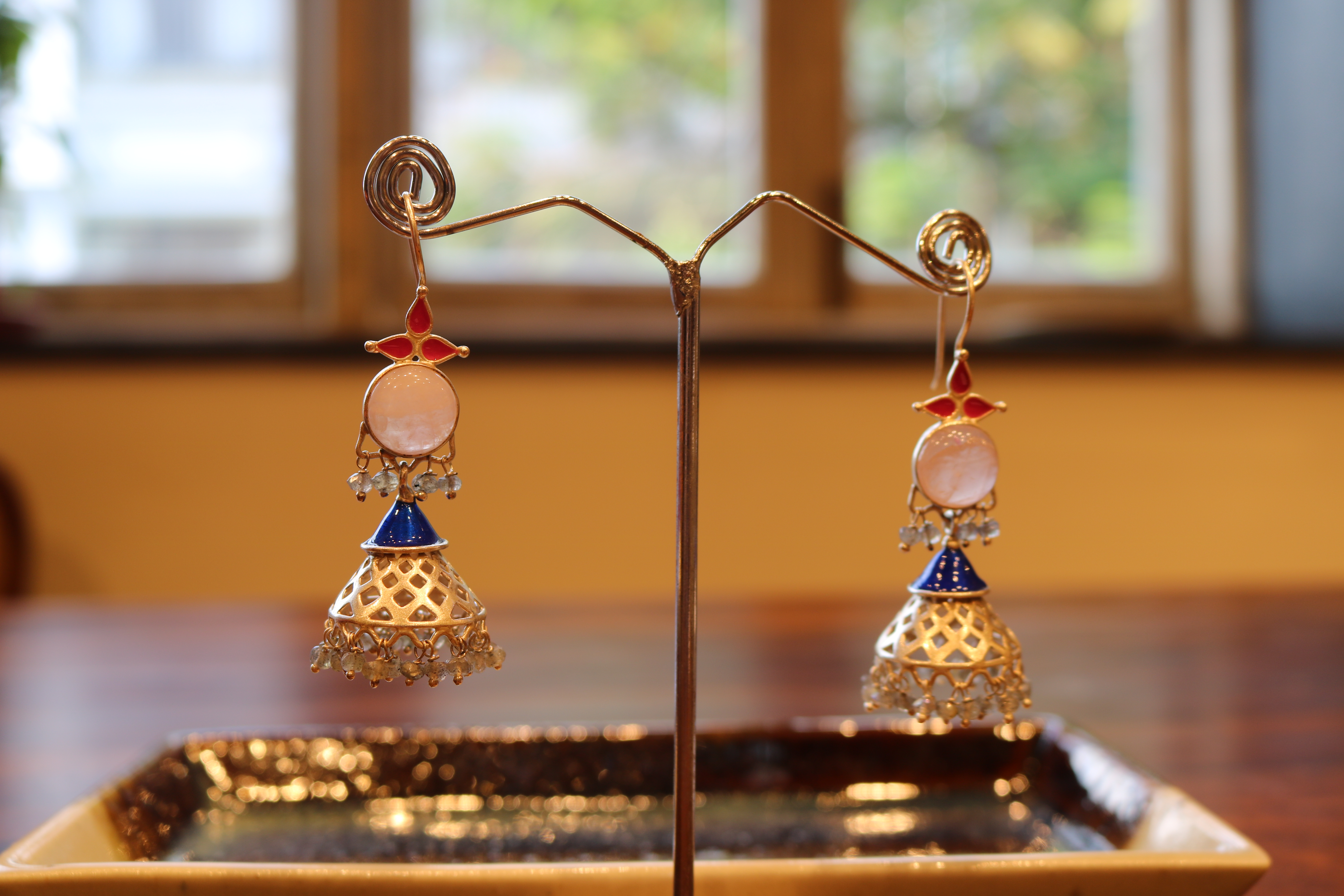 Pink & Blue Silver Jhumka