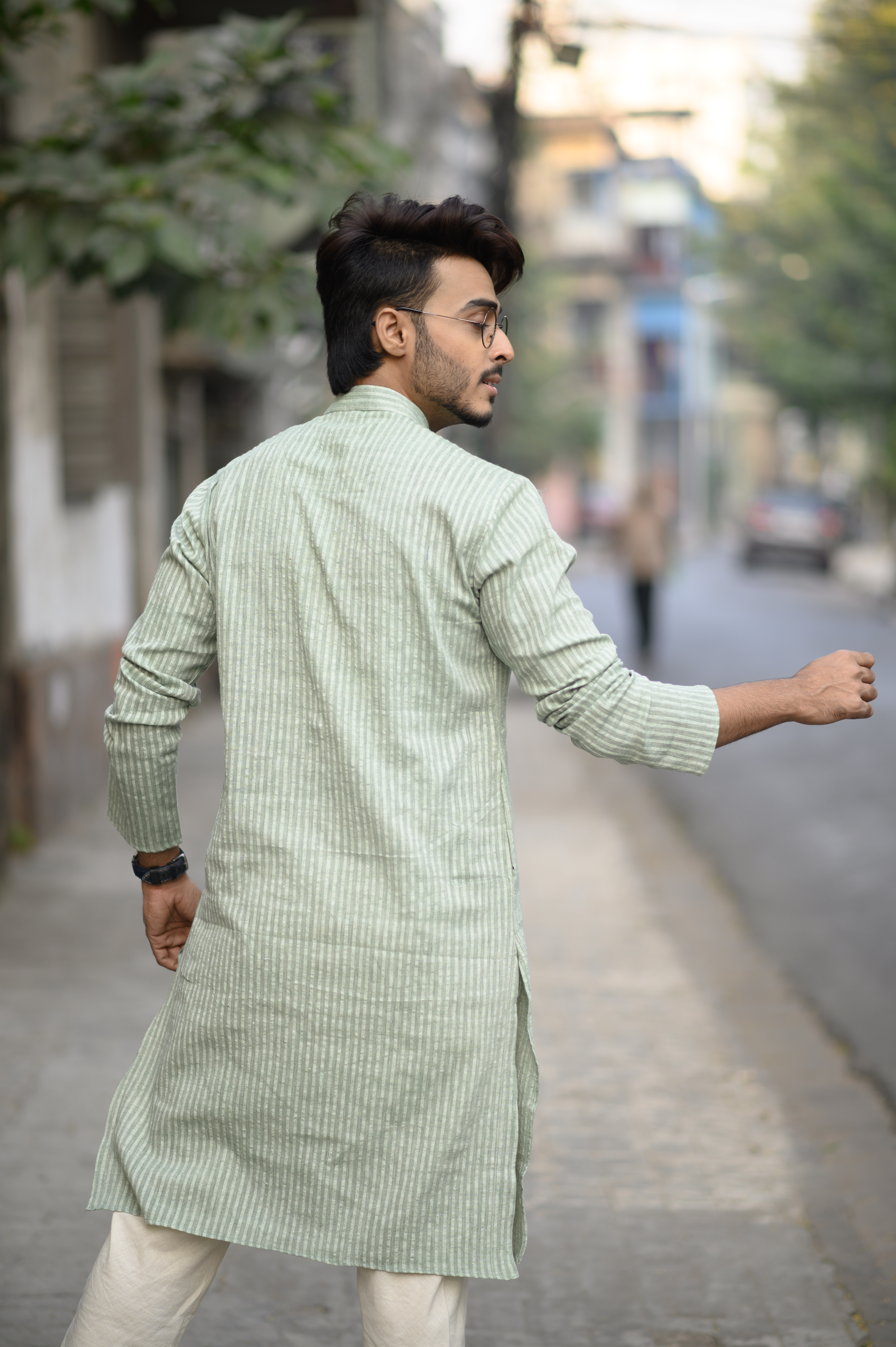 Green Stripes Cotton Men's Kurta