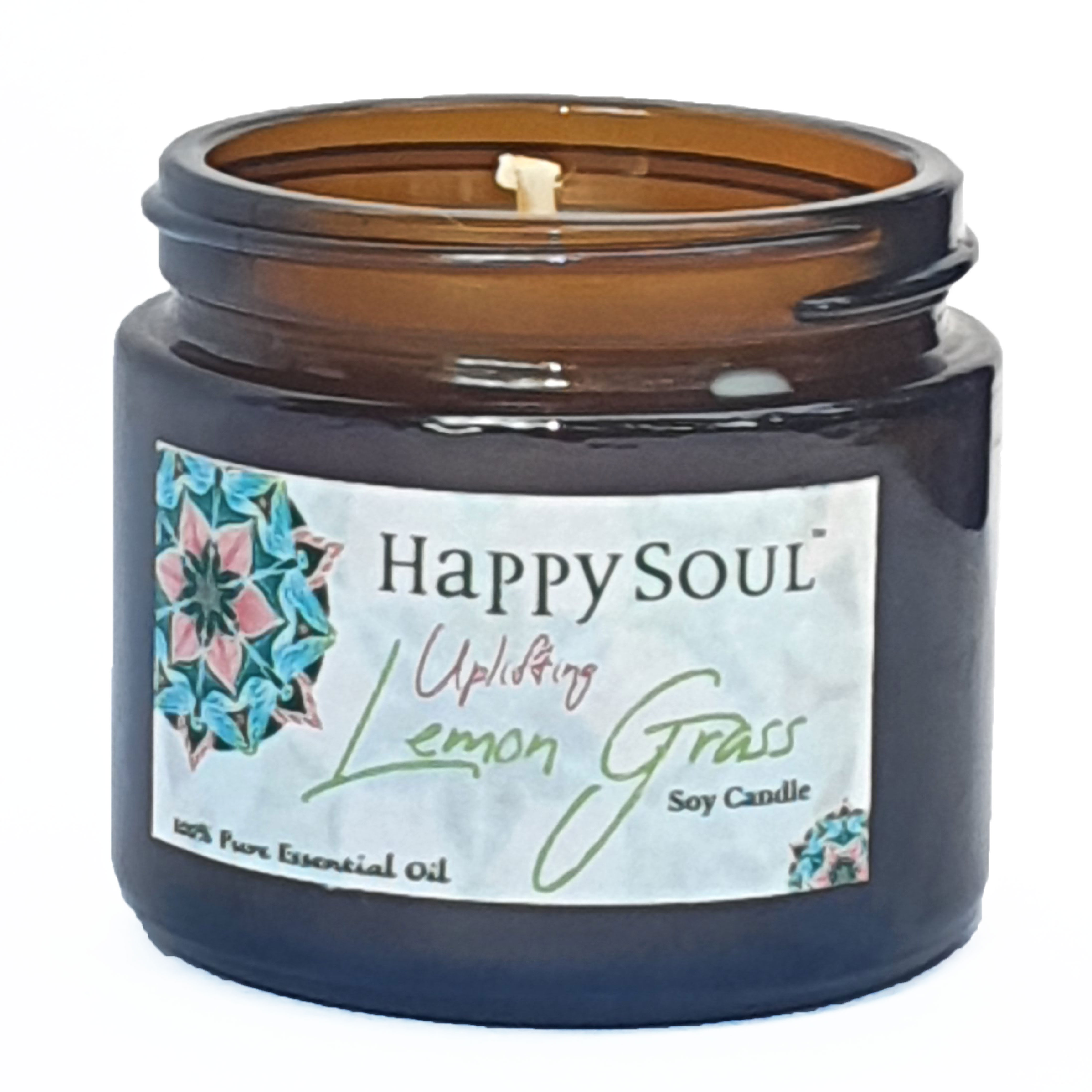 HAPPY SOUL Uplifting Lemon Grass 100% Essential Oil Soy Candle
