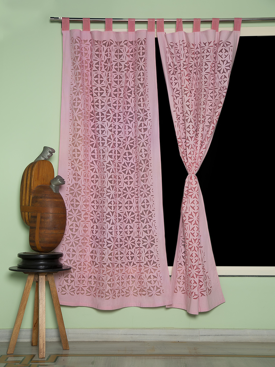 Applique , handmade curtains for door or window, full work compact pattern, Pink
