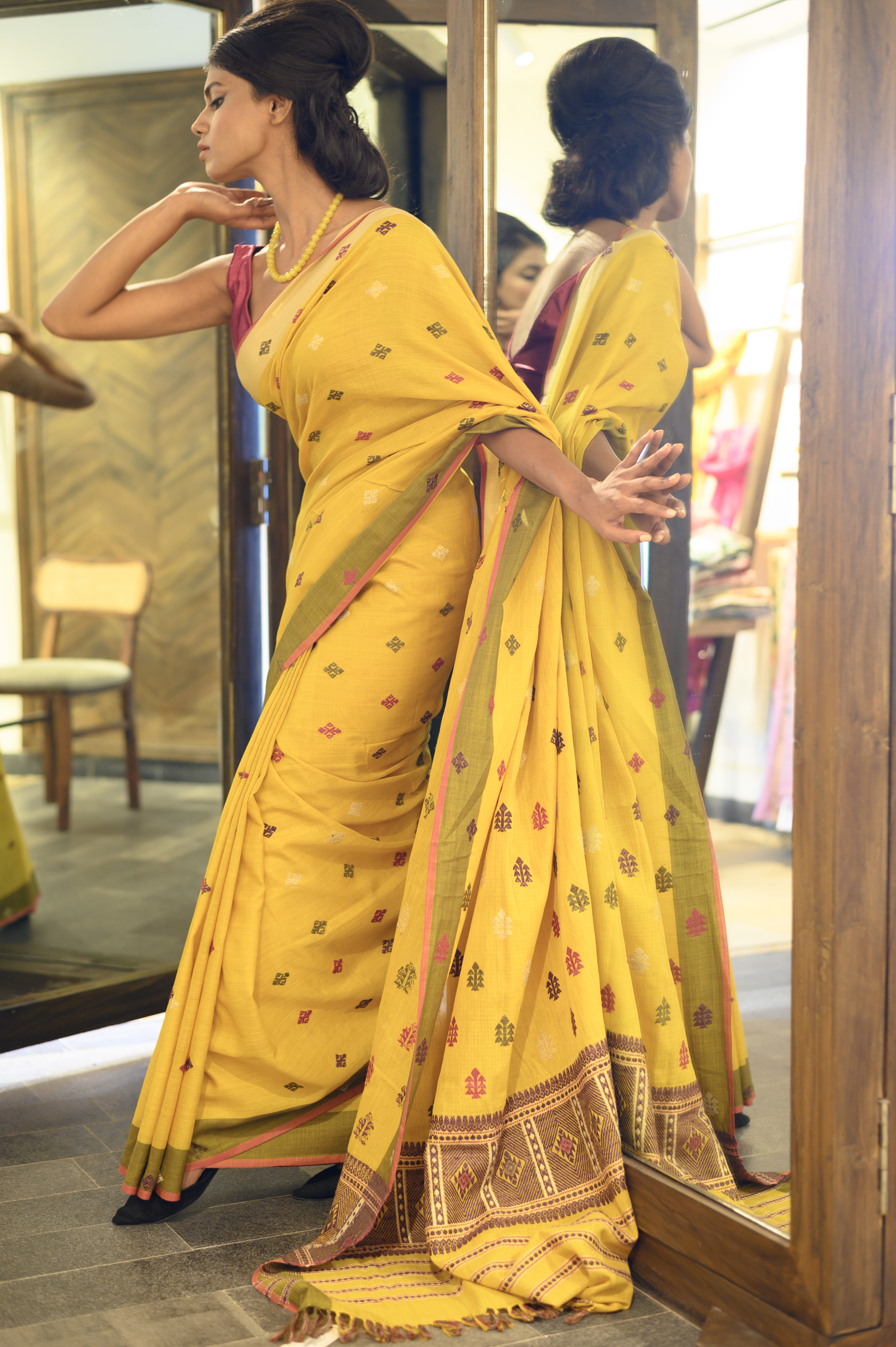 Stylish Yellow Natural Dye Assam Silk Saree