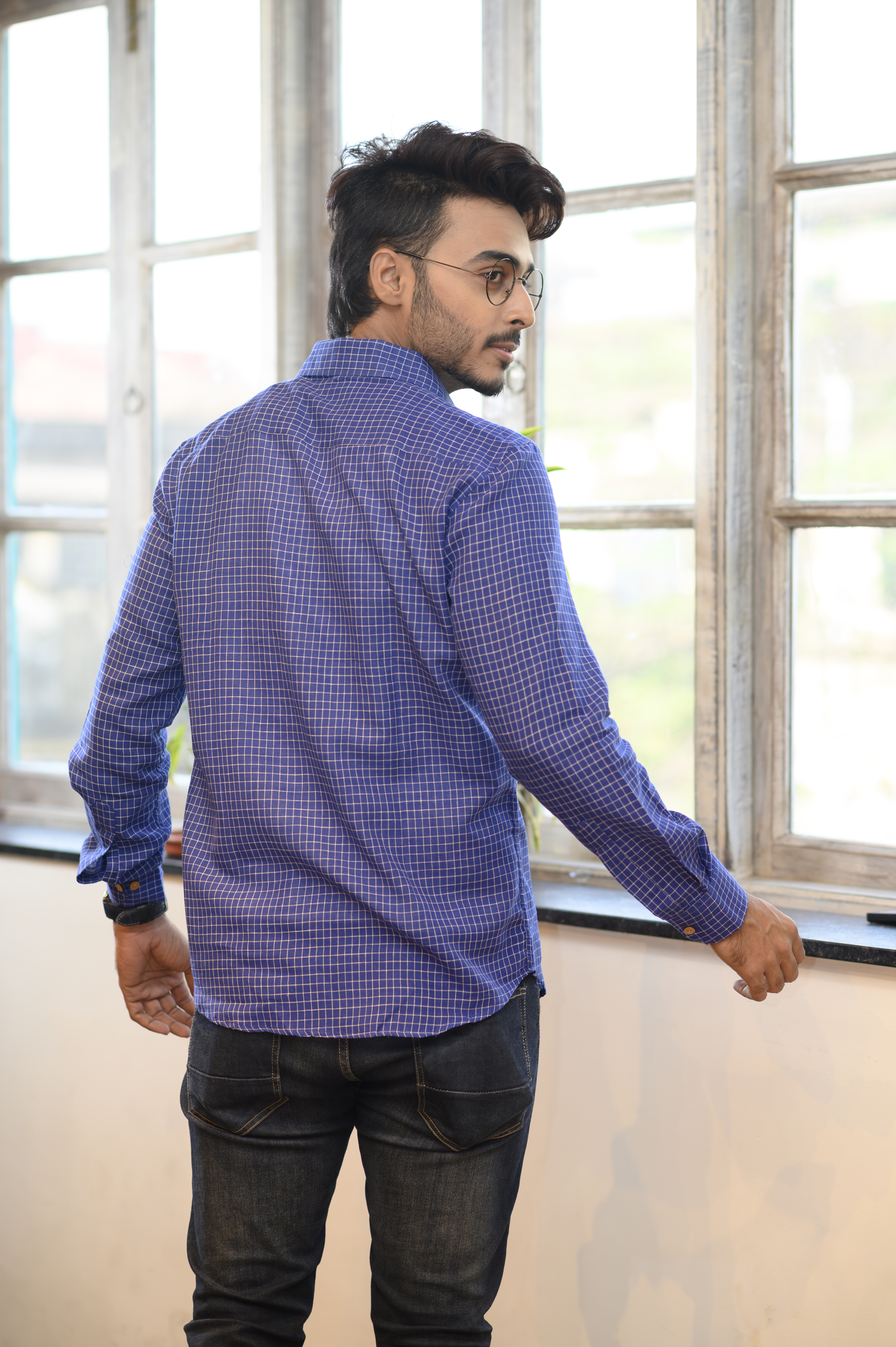 Blue Cotton Slim Fit Shirt