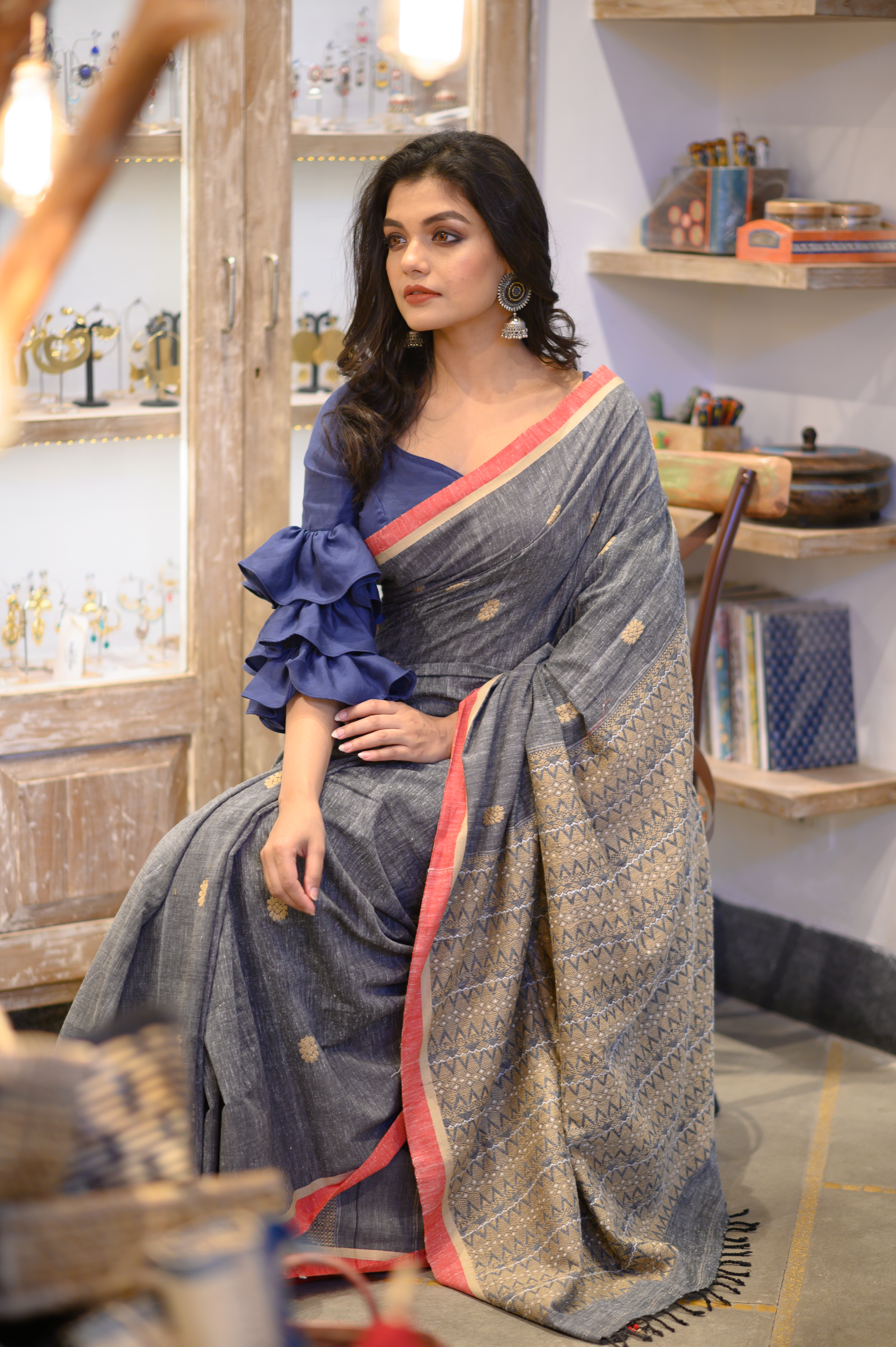 Grey Eri Assam Silk Saree