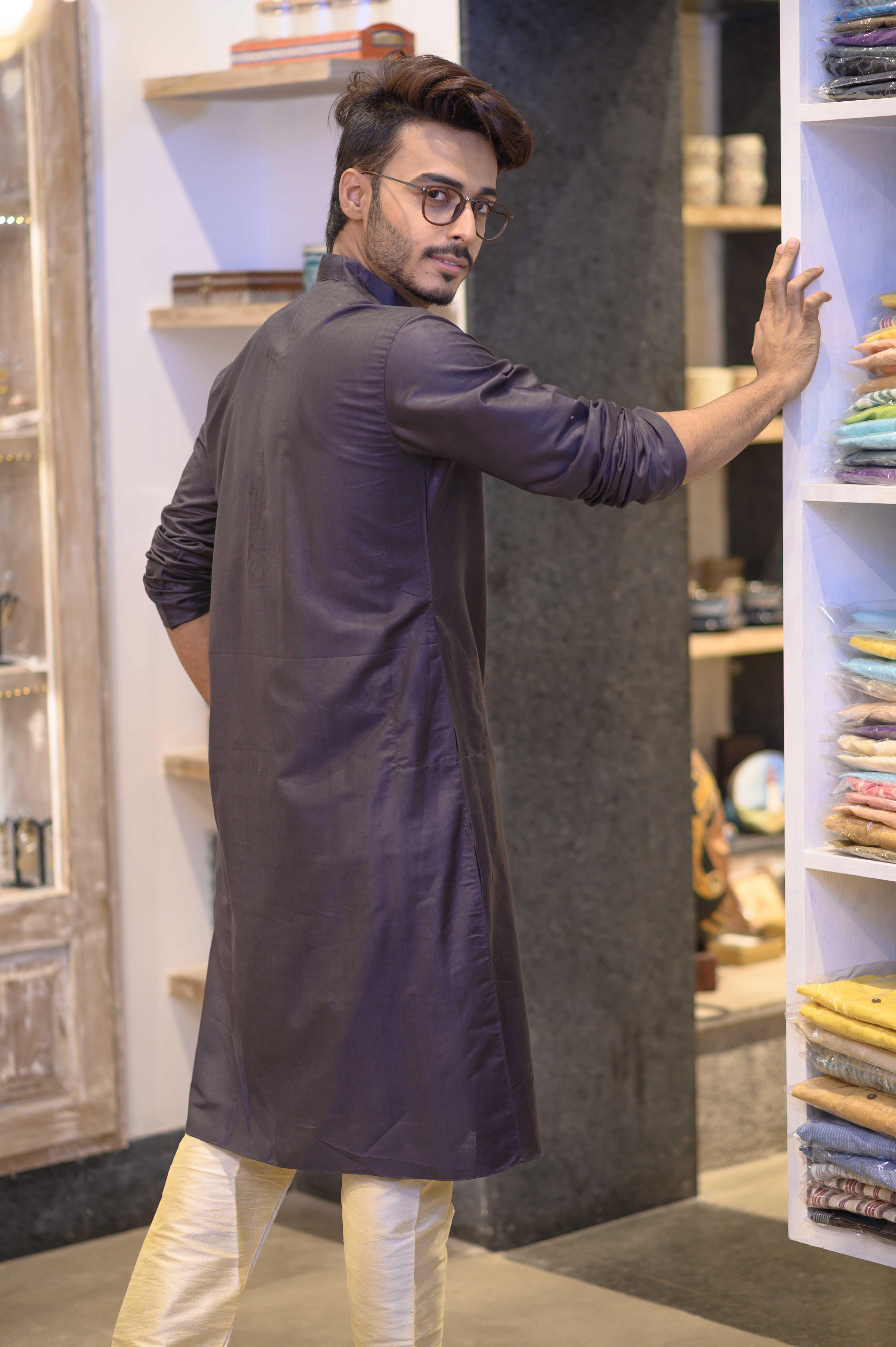 Black Cotton Silk Long Kurta