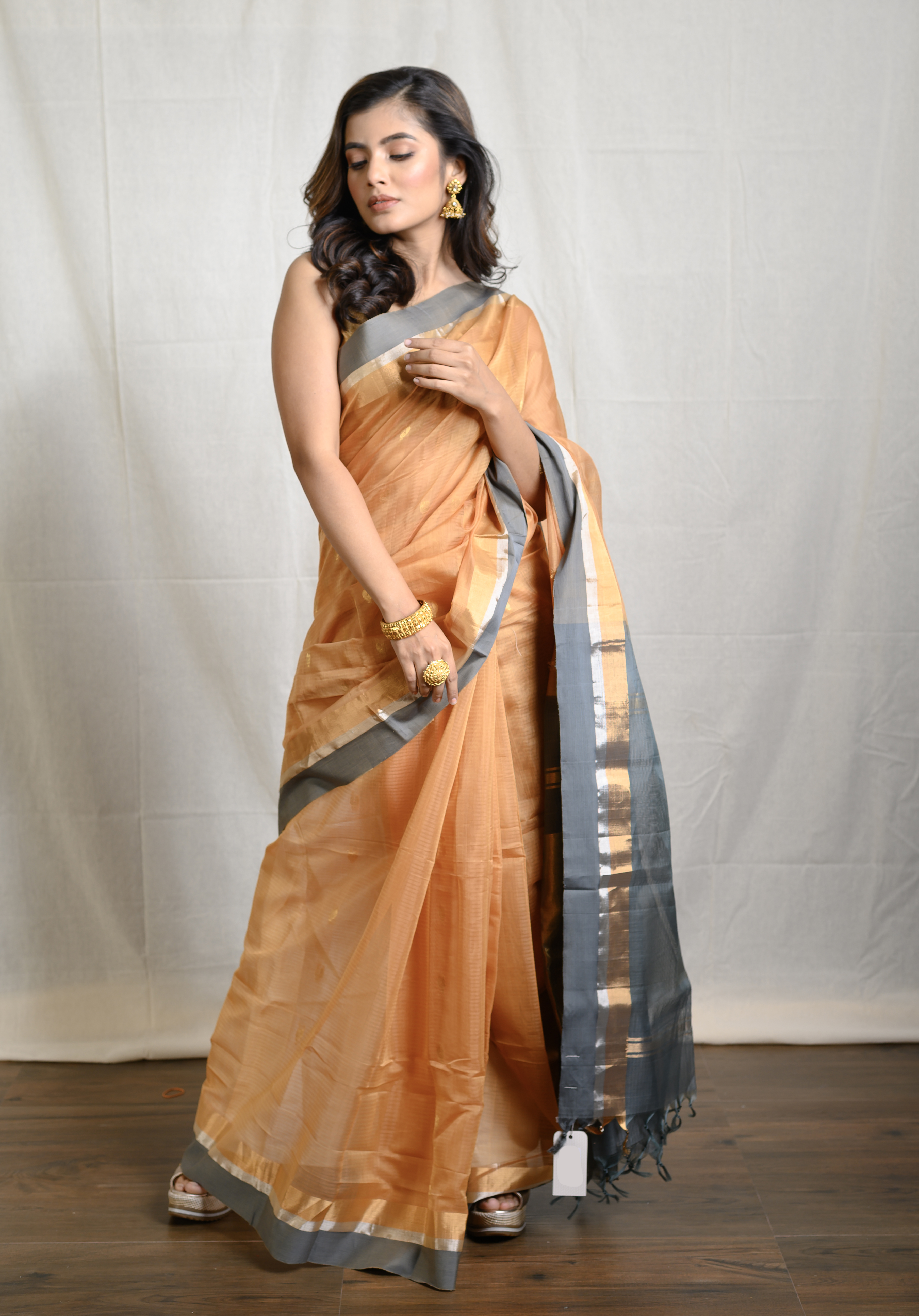Light Orange Silk Cotton Saree