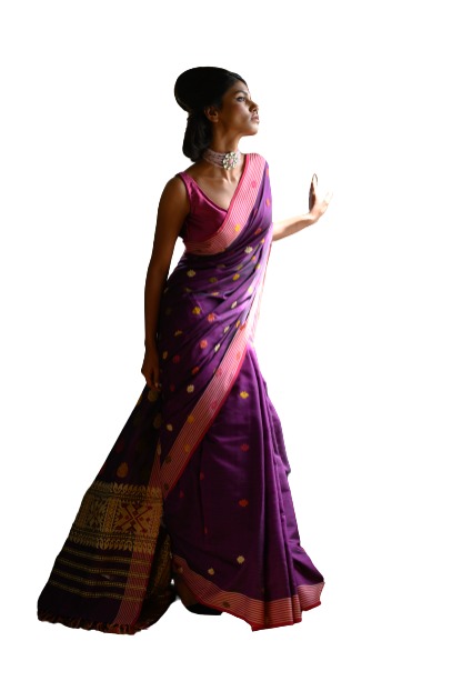 Elegant Purple Natural Dye Assam Silk Saree