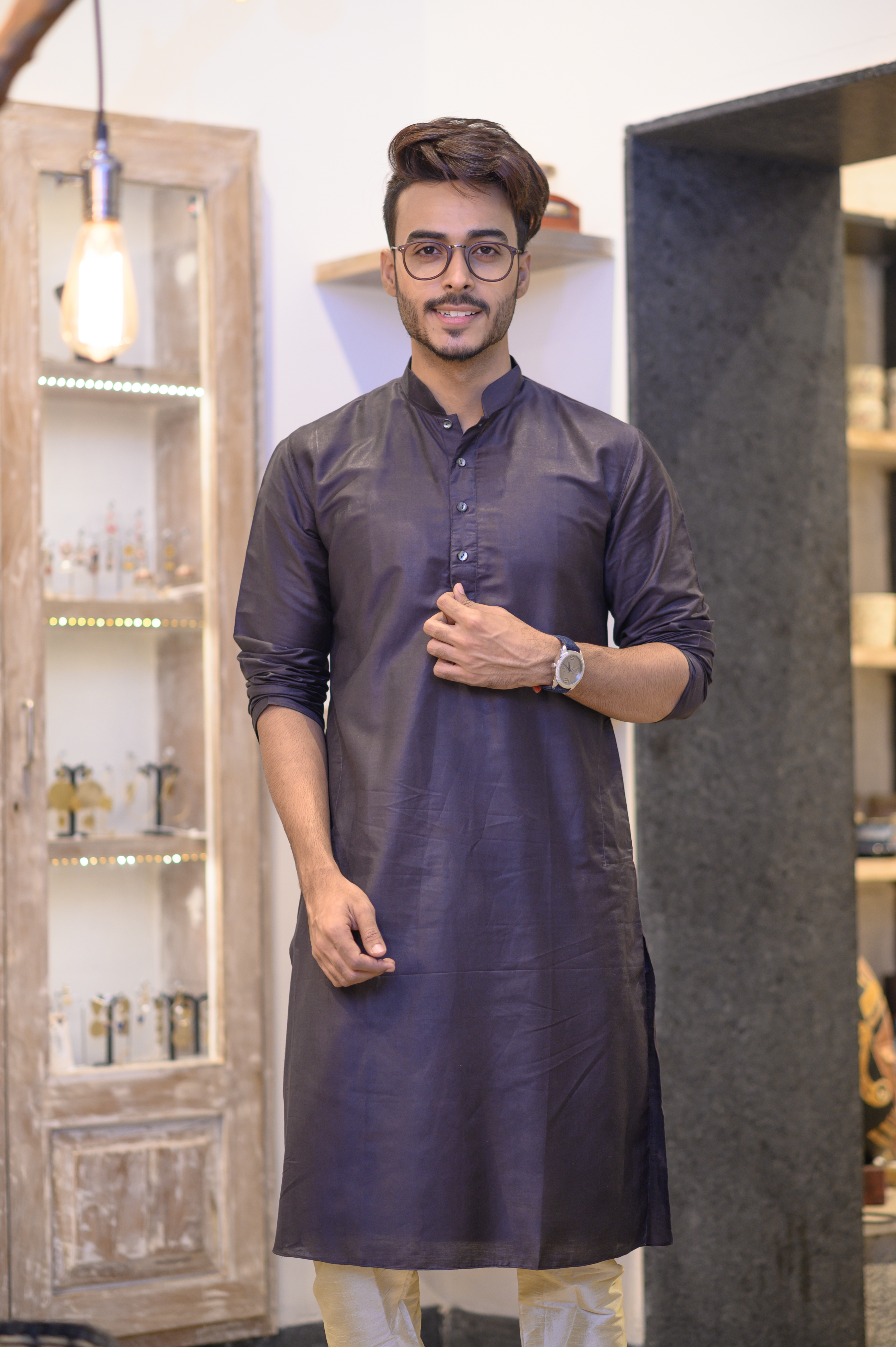 Black Cotton Silk Long Kurta