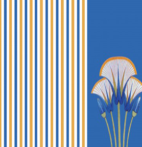 Handcrafted Blue Striped Cotton Table Mat with Lotus Motif