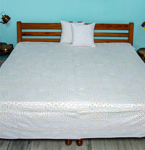 Ruma Devi Handcrafted Applique Grey Motif & Kantha Cotton Bedcover