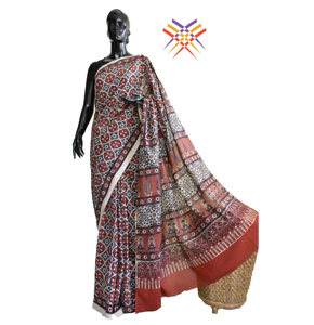 Ajrakh Print on Mulmul Saree