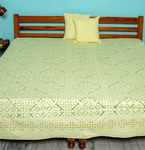 Applique Mehndi Khuddi Design Bedcover, yellow