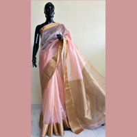 Handcrafted Peach Chanderi Silk Saree with Zari Accent