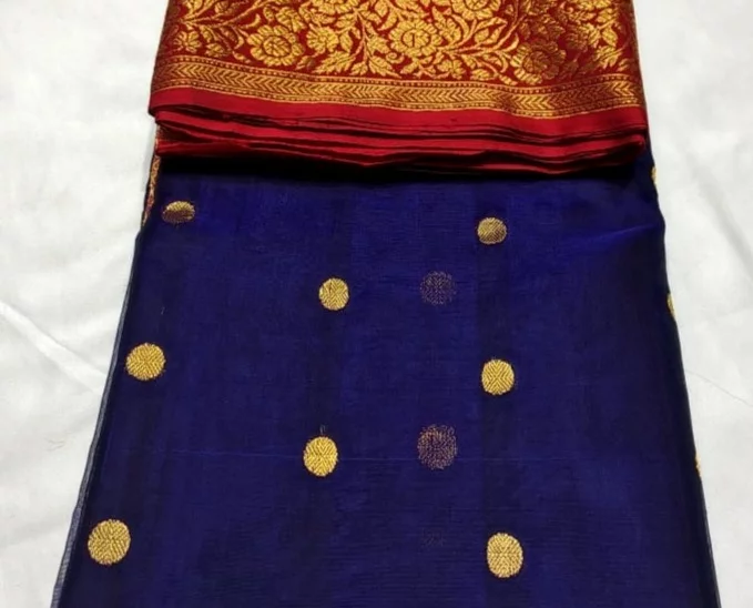 Handcrafted Blue Chanderi Pattu Katan Silk Saree with Zari Weave