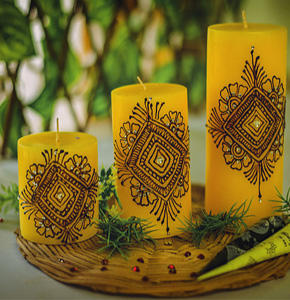 Handcrafted Mehndi Henna Pattern Pillar Candles (Set of 3)