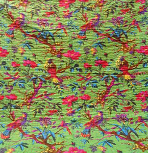 King Size Floral and Bird Embroidered Kantha Bedspread