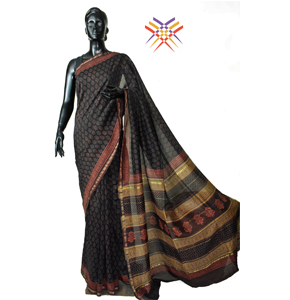 Artisan Handcrafted Discharge Print Chanderi Cotton-Silk Saree