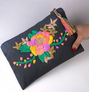 "Satin Flor" Embroidered Satin Pochette Handbag by Ishkama Ltd