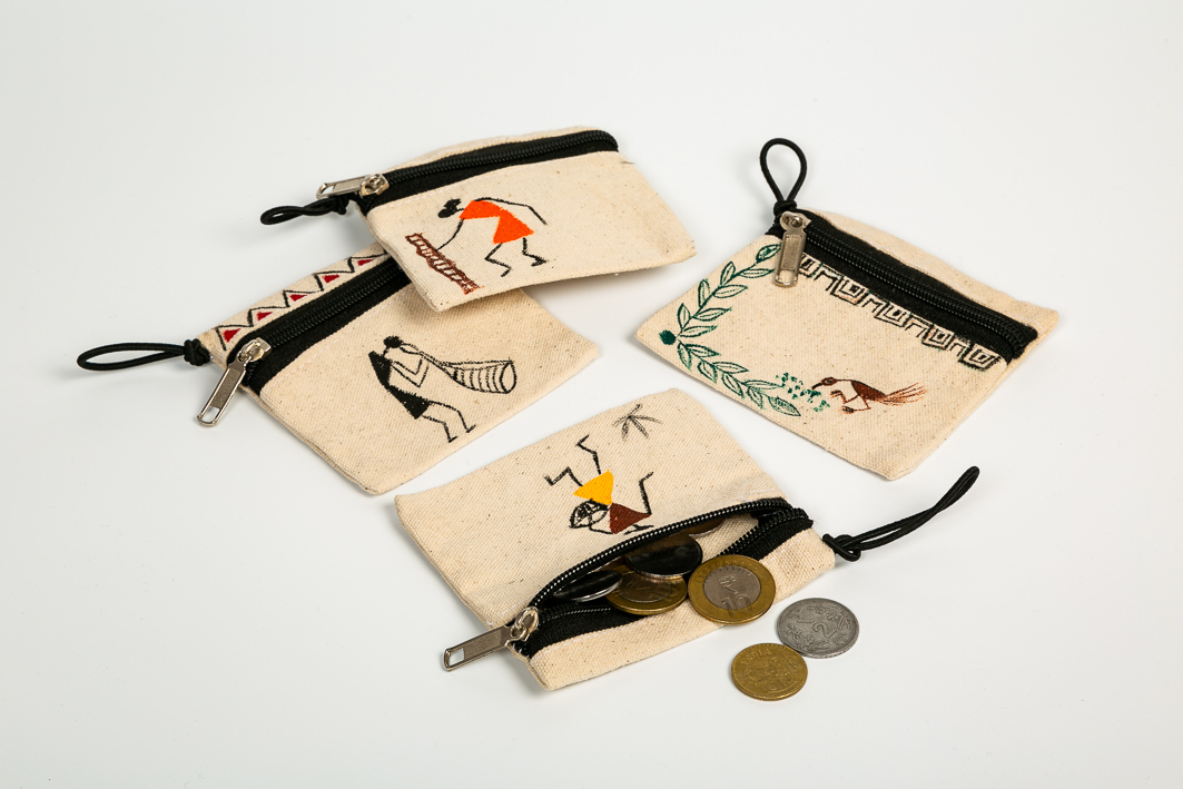 Handcrafted Fabric Coin Pouch Set - Pack of 4 Mini Zipper Pouches